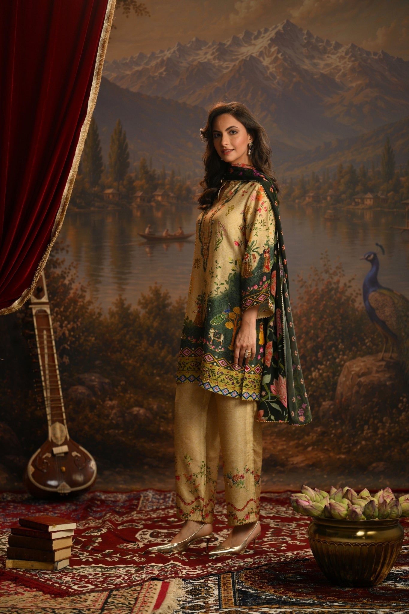 Beige Bagh-e-Shahi Embroidered Kurta Set Taroob