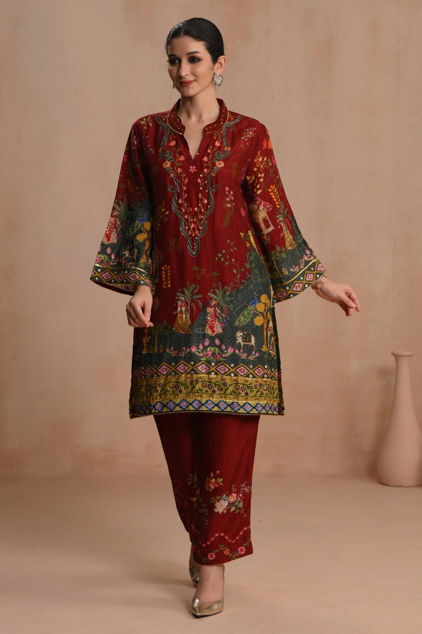 Women's Deep Red Shabnam Kurta Set Taroob