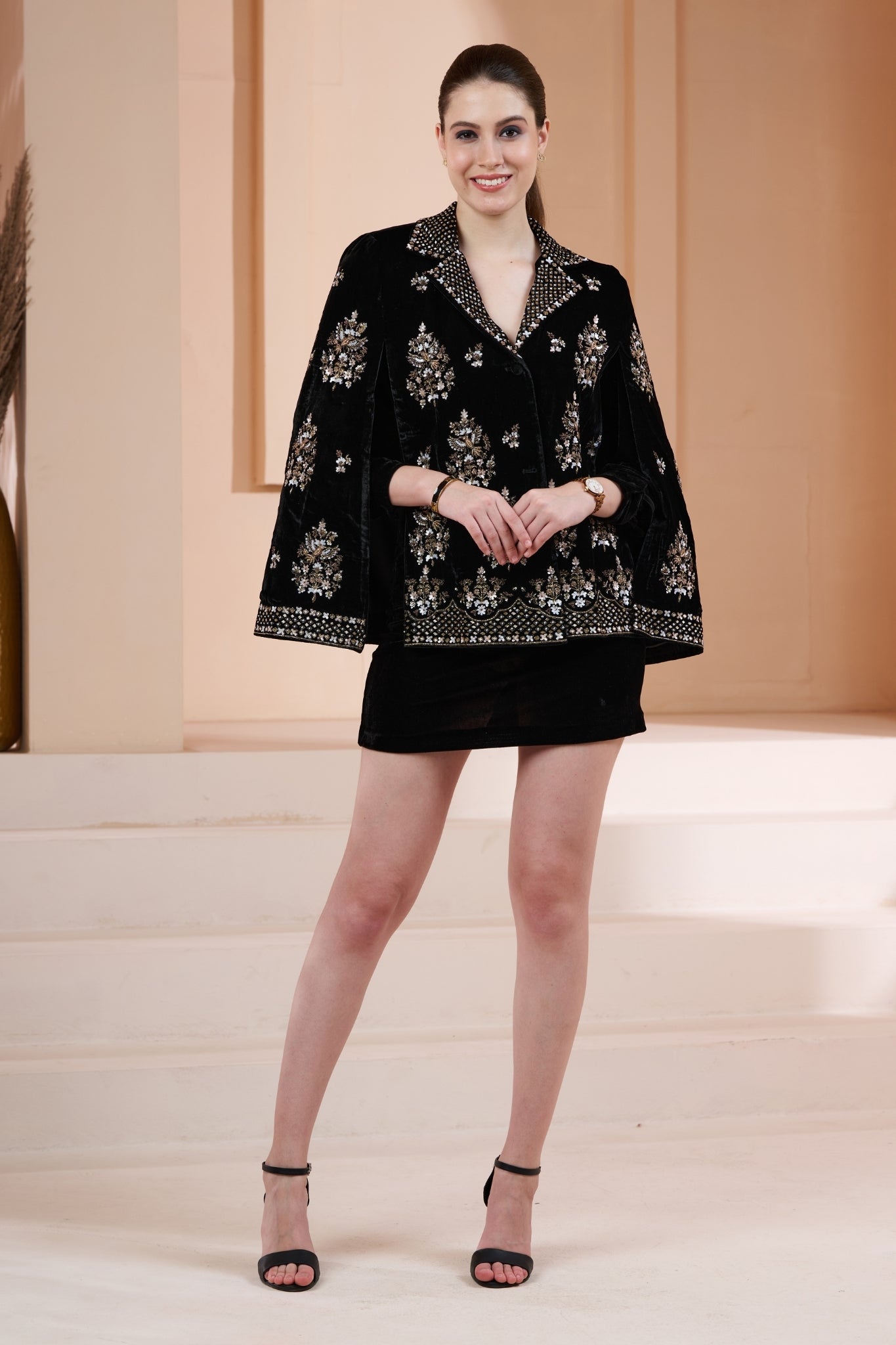 Taroob Regal Hand Embellished Velvet Cape