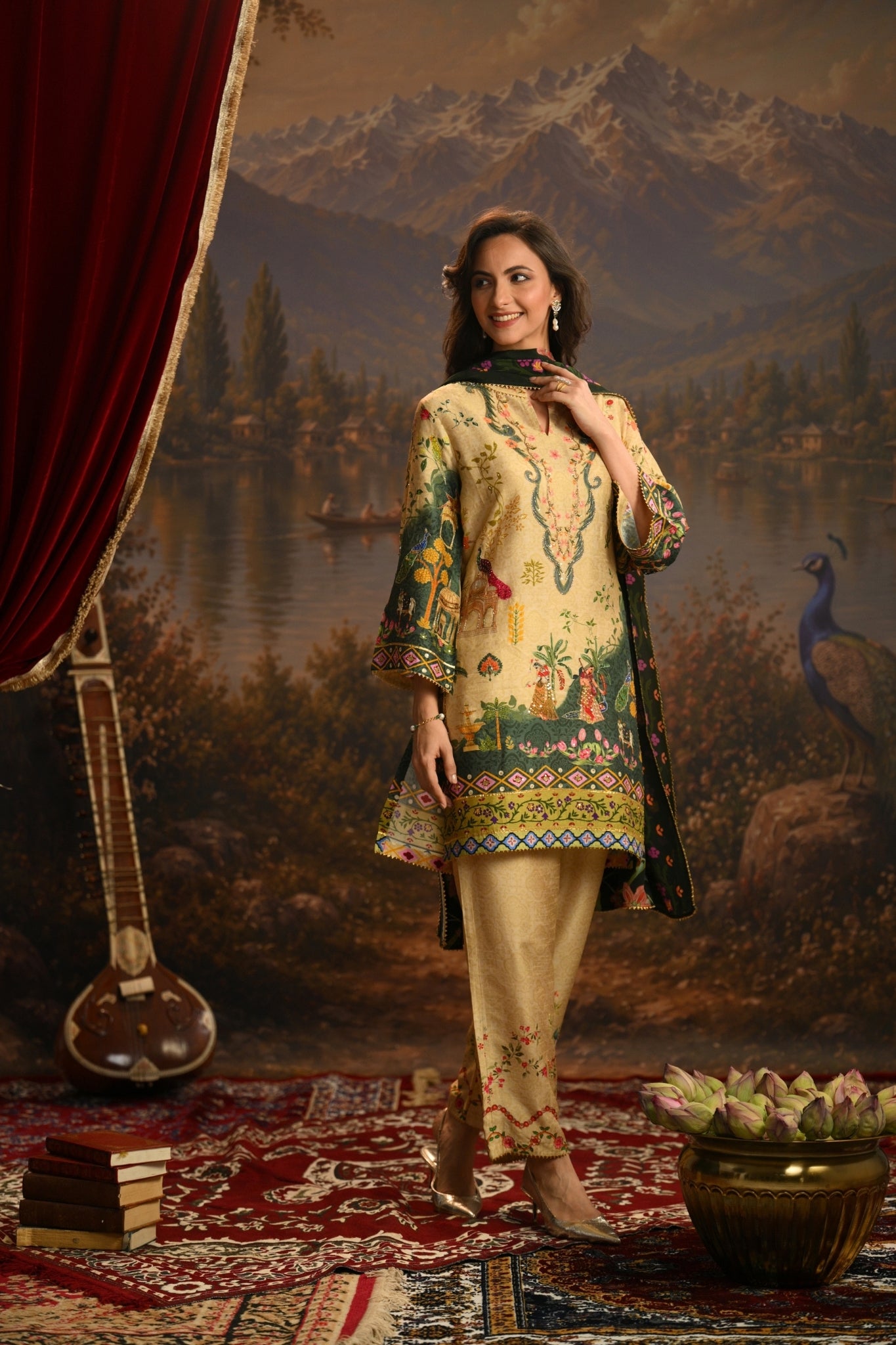 Beige Bagh-e-Shahi Embroidered Kurta Set Taroob