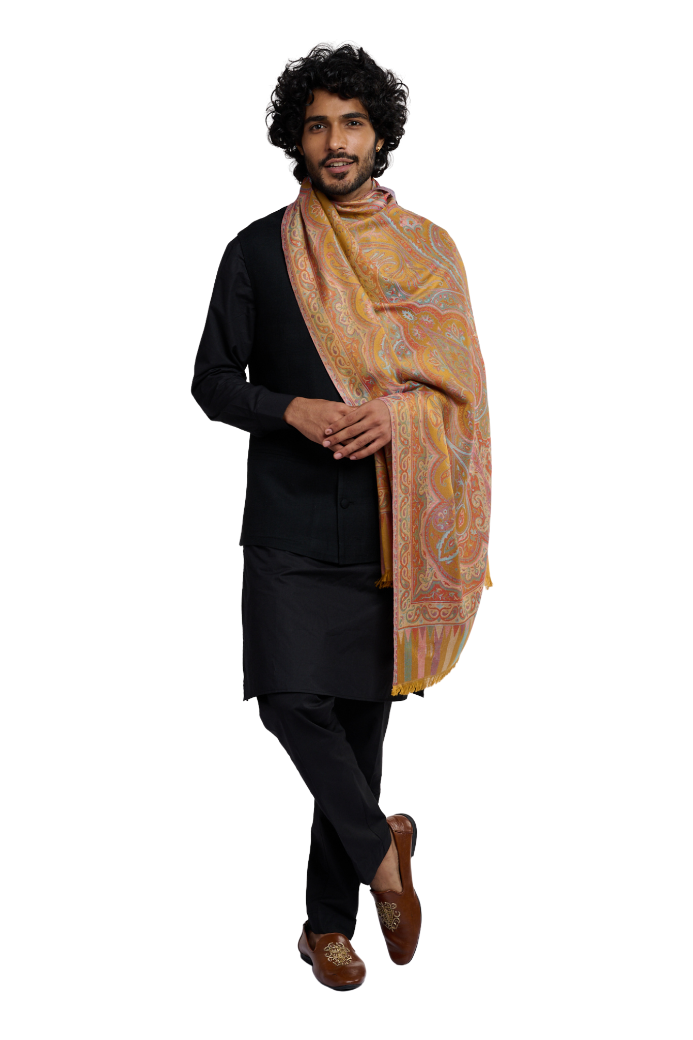 Couple Gift Set of Embroidered Stole for Her & Jamawar Stole for Him – Women's Gift Boxes for His – Alternate view | Taroob