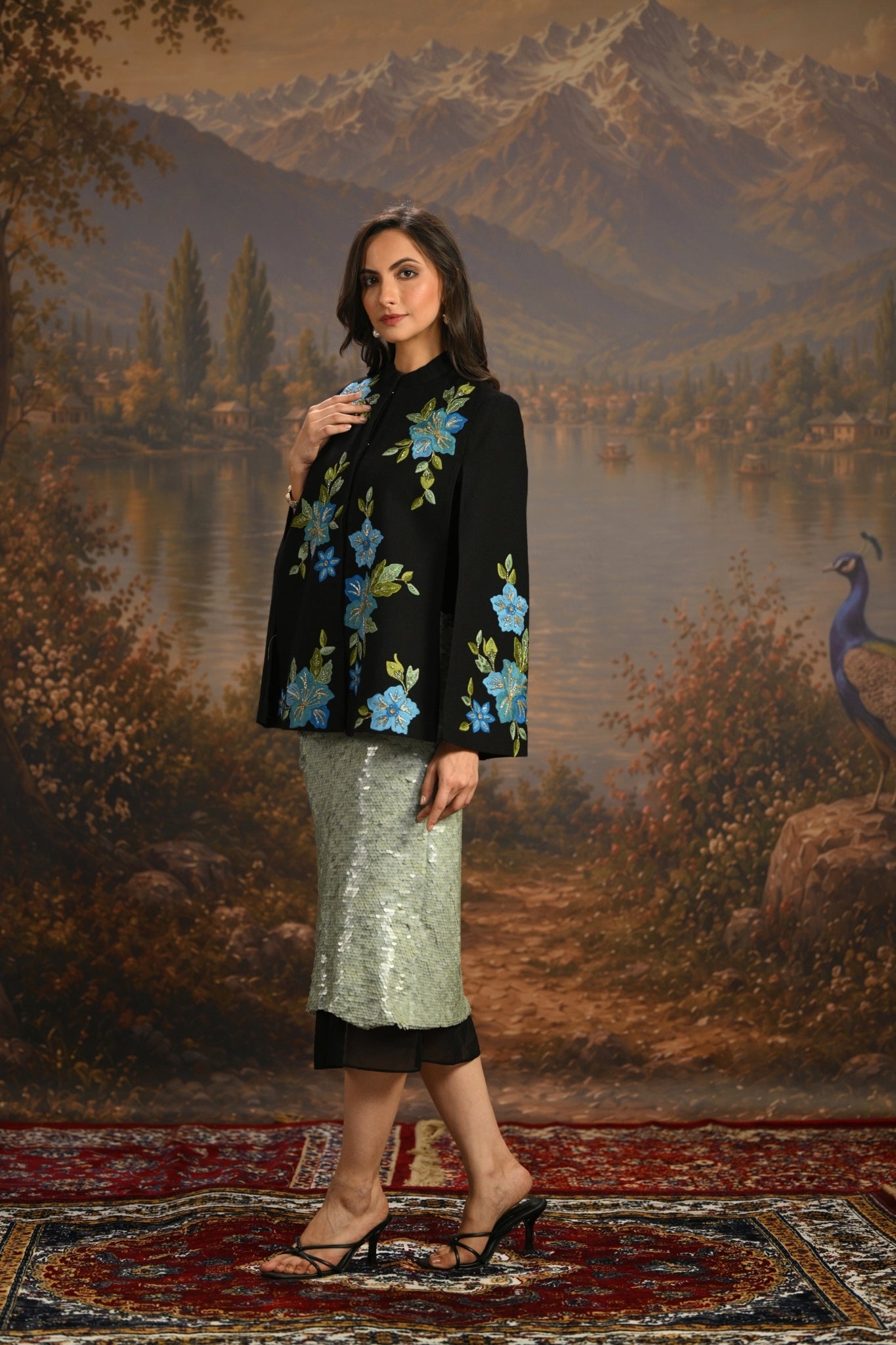 Blue Embroidered Garden Party Cape Taroob
