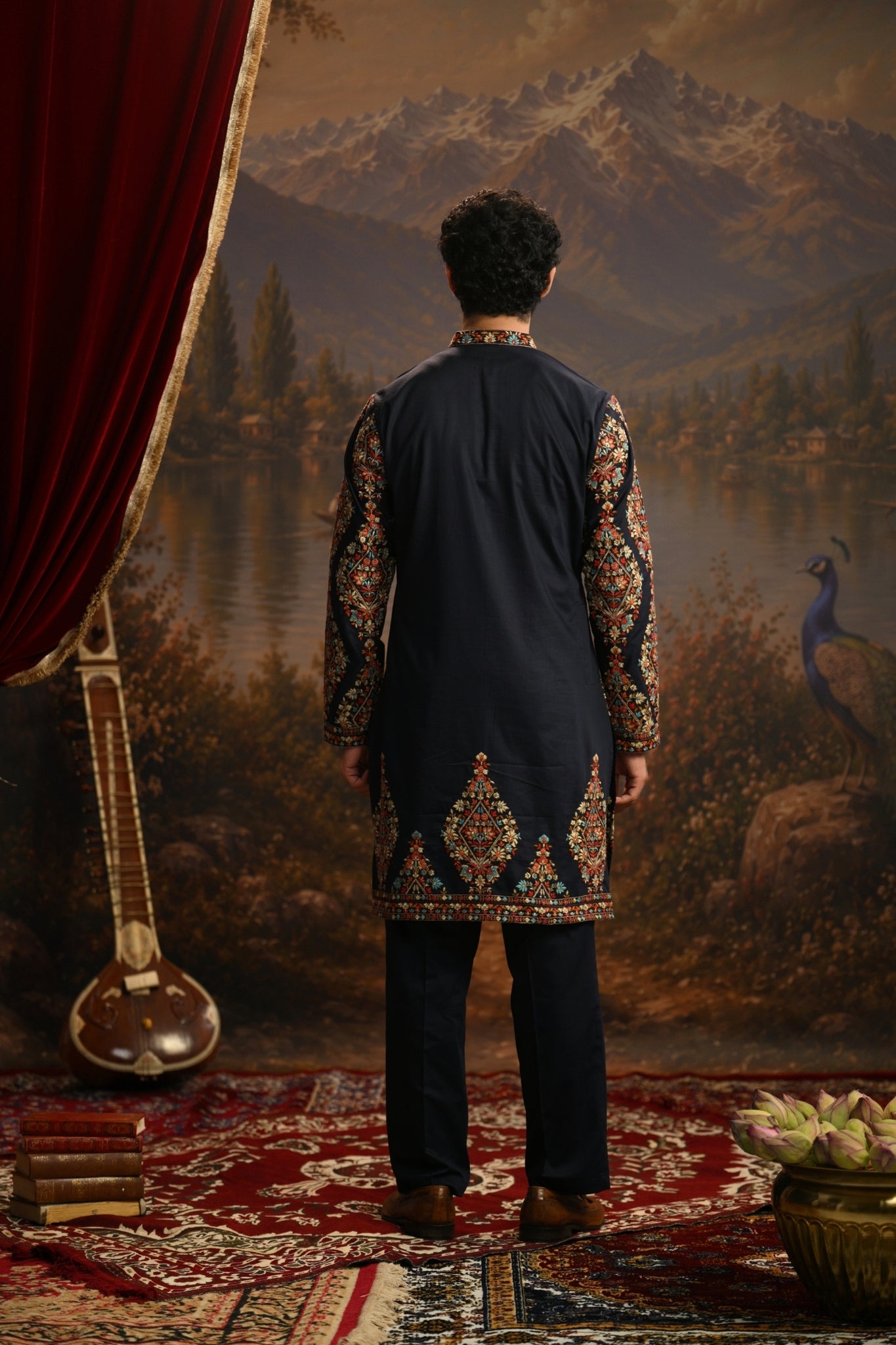 Navy Royal  Sozni Kurta Pajama Set Taroob