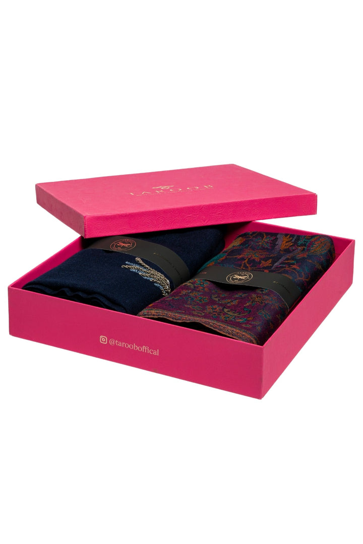 Taroob Couple Gift Set of Embroidered Stole for Her & Silk Stole for Him