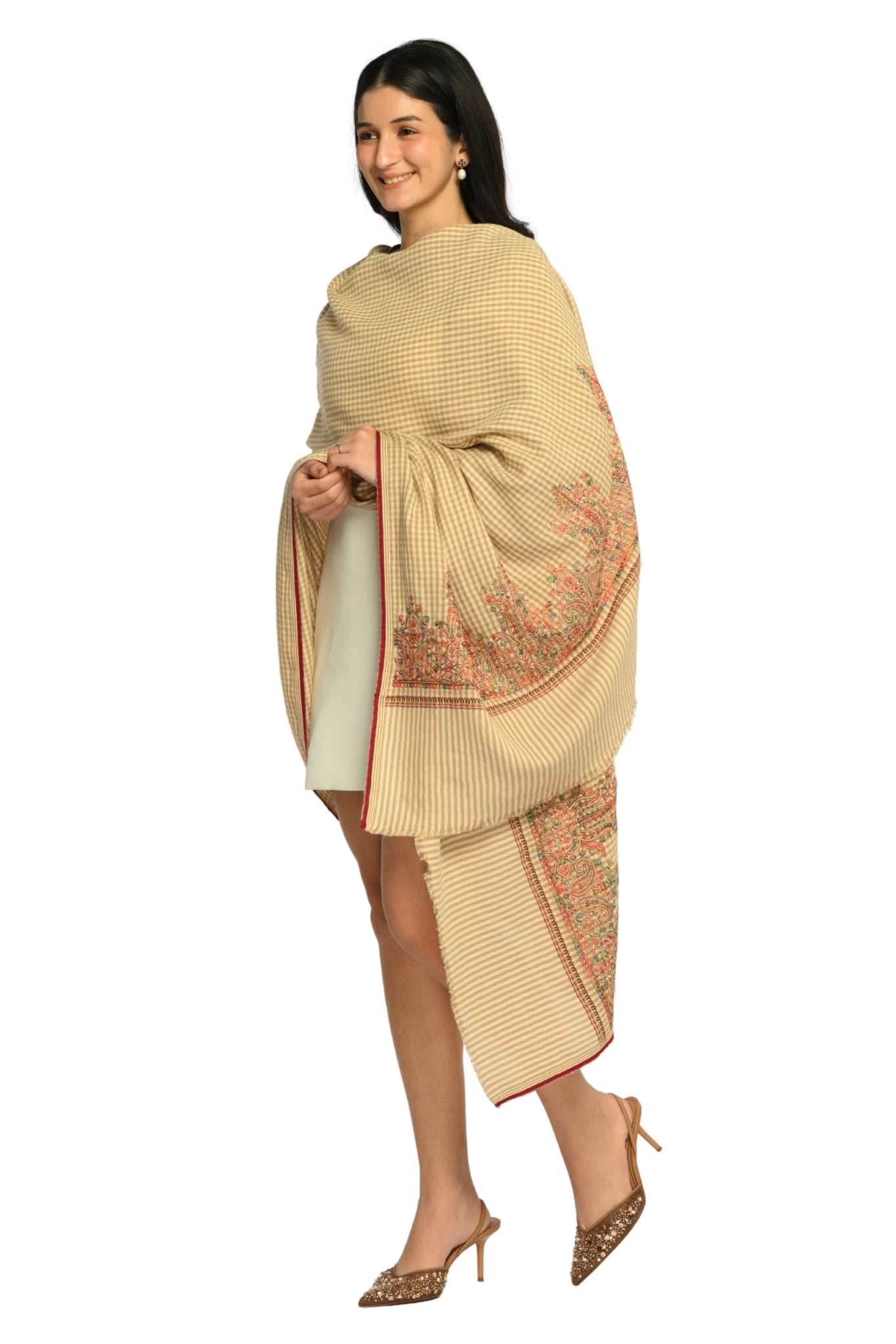 Taroob Embroidered Wool Checkered Shawl