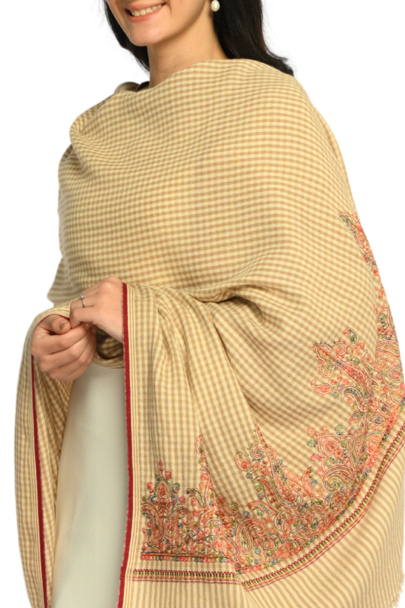 Taroob Embroidered Wool Checkered Shawl