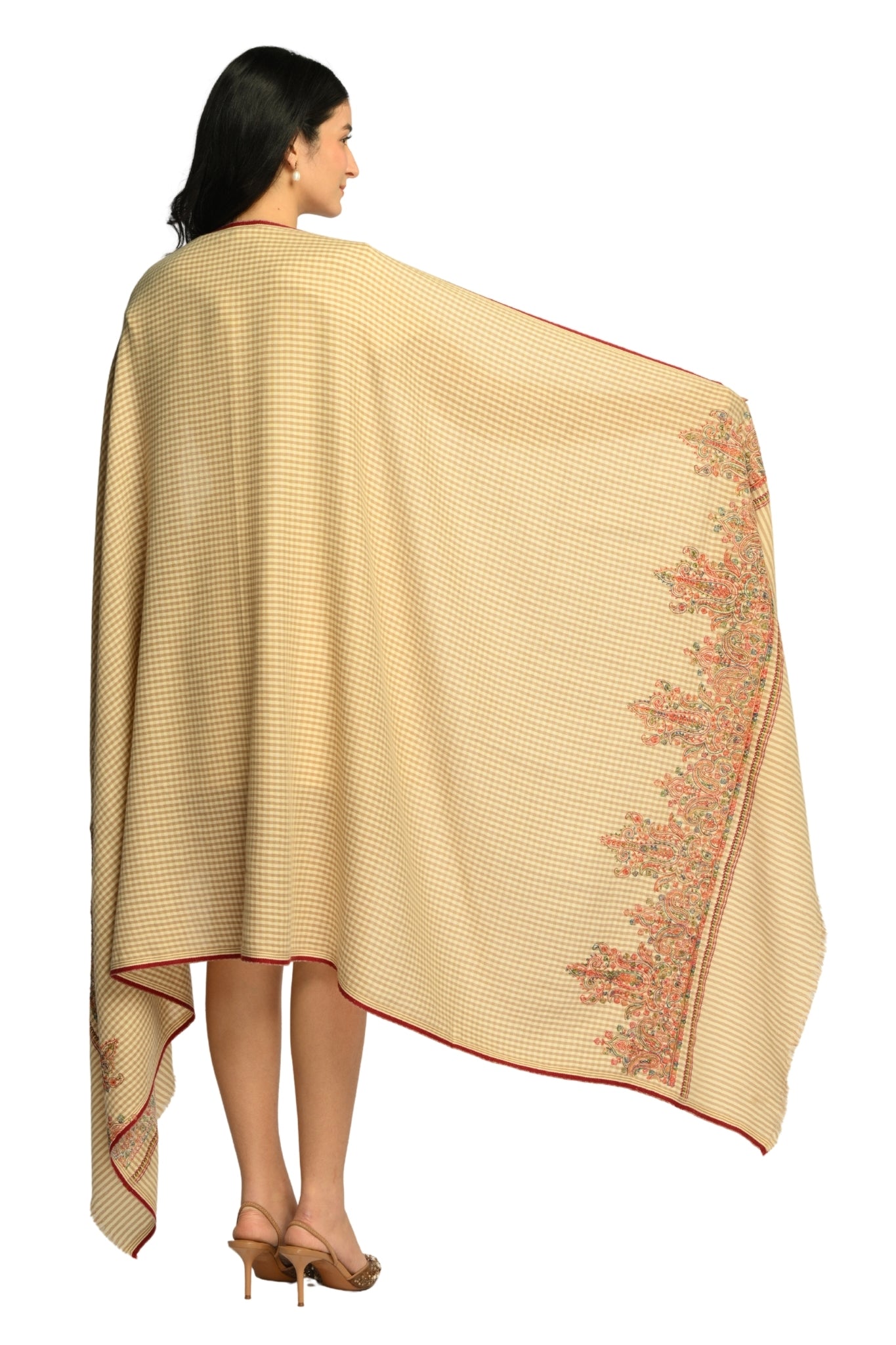 Taroob Embroidered Wool Checkered Shawl