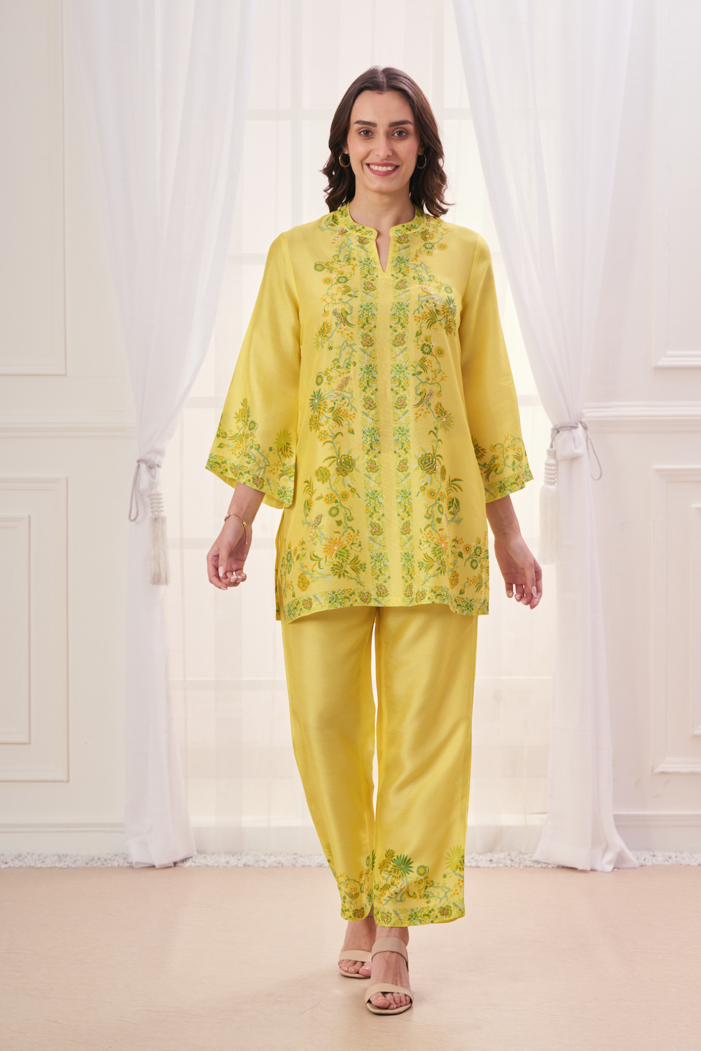 Taroob Silk Linen Embroidered Co-ord Set