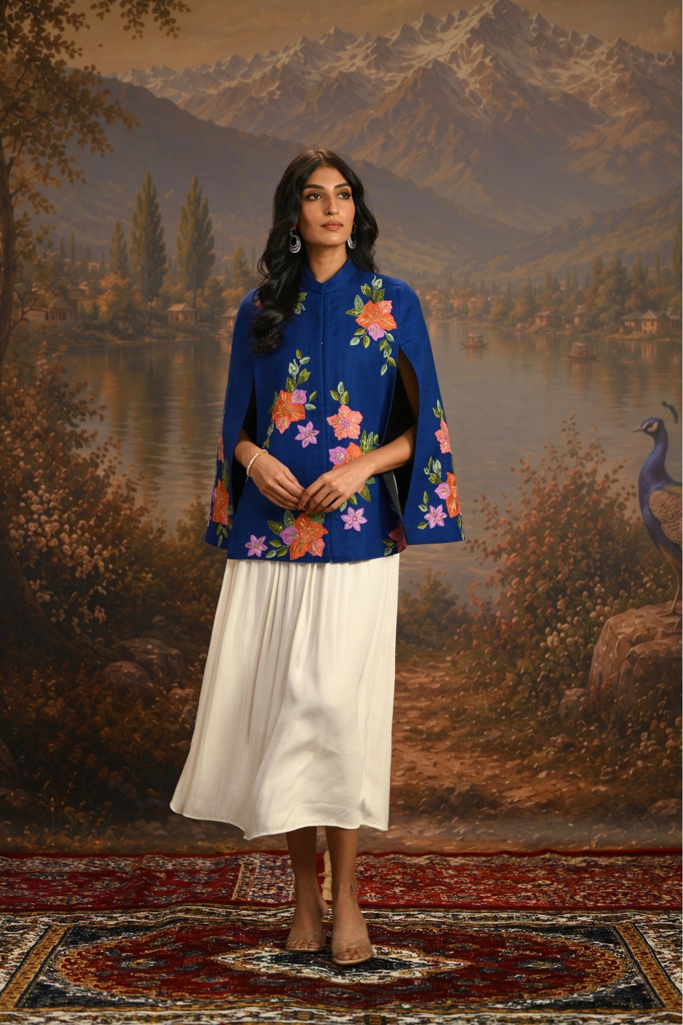 Blue Embroidered Garden Party Cape Taroob