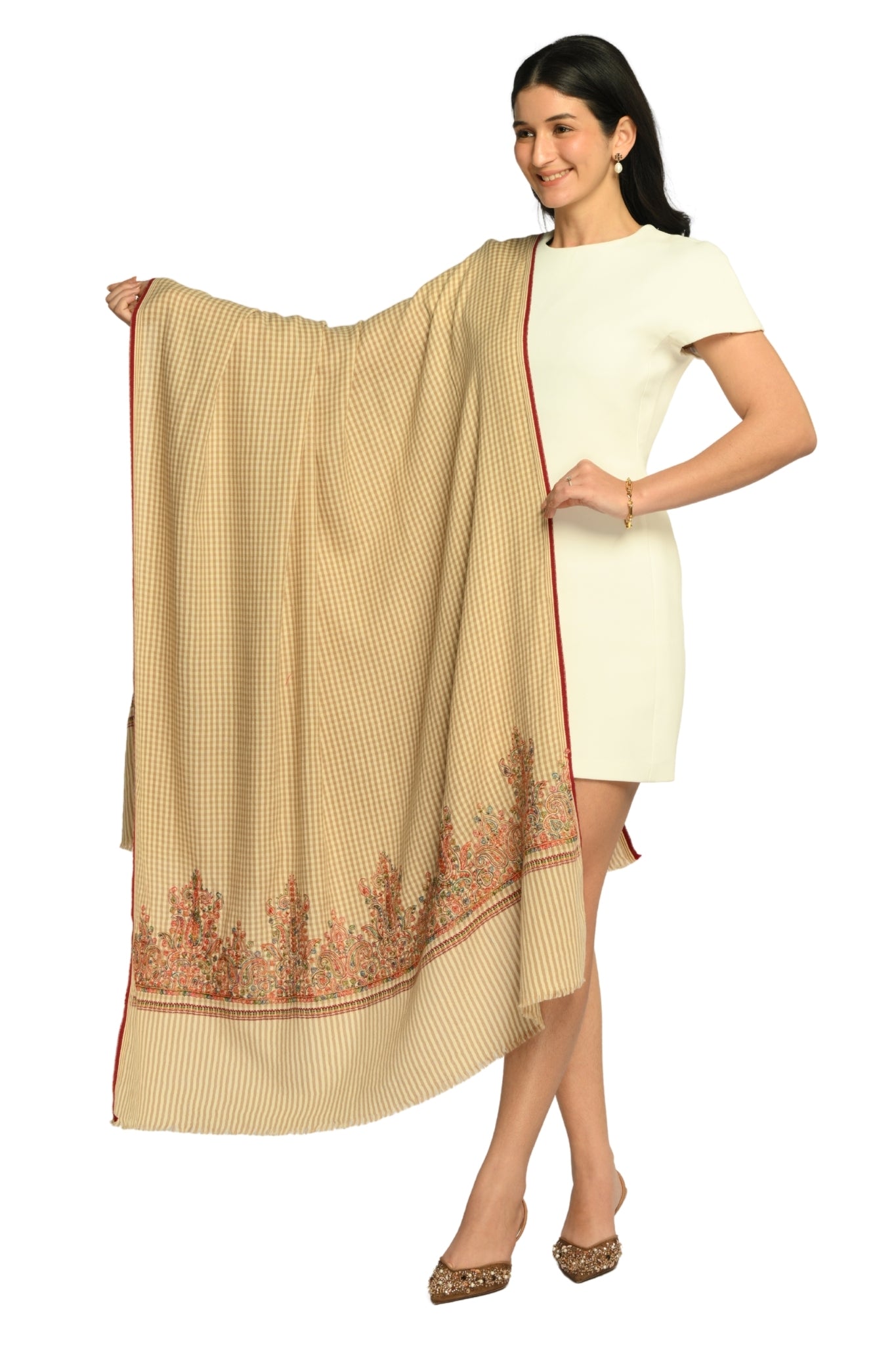 Taroob Embroidered Wool Checkered Shawl