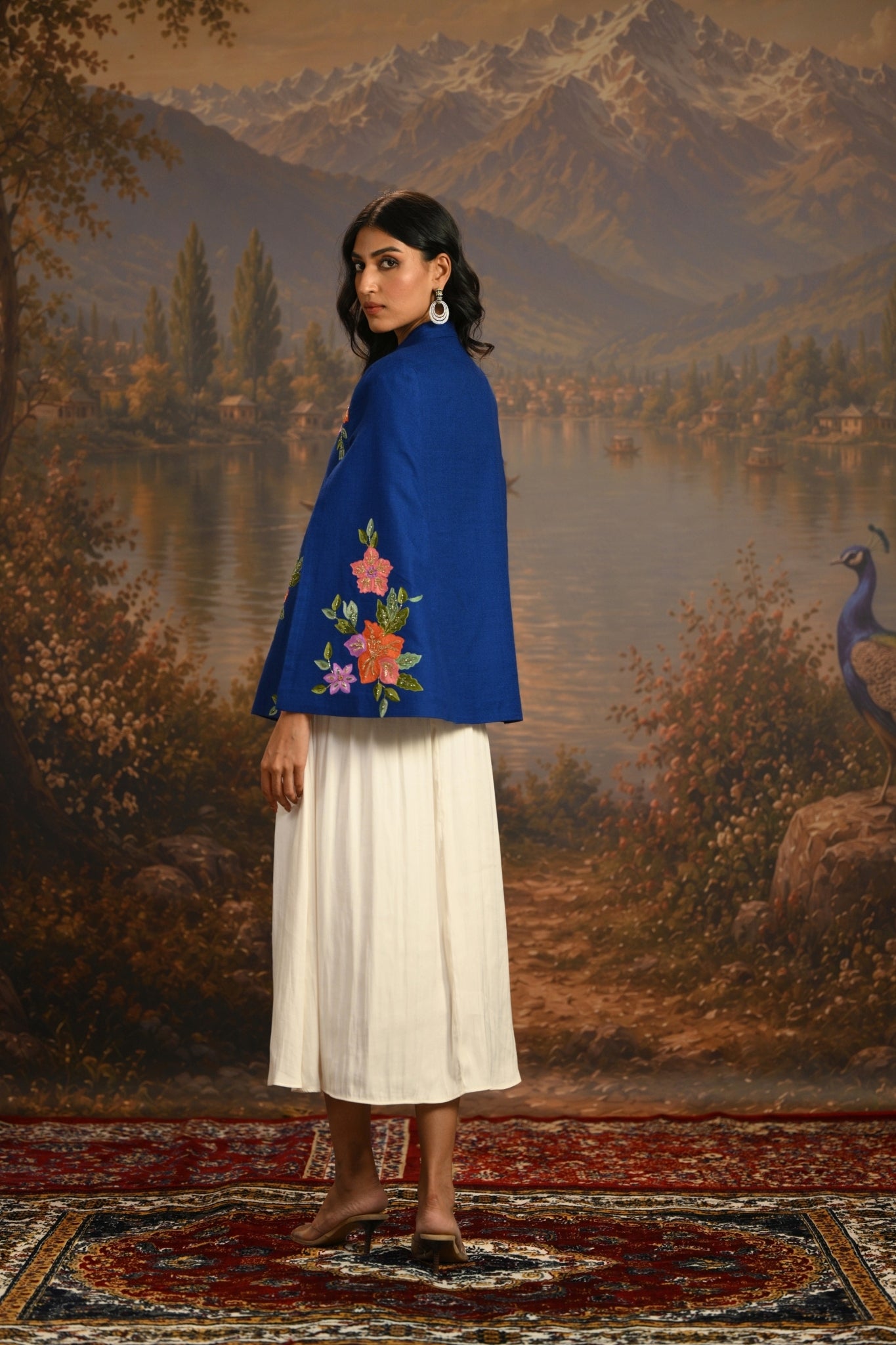 Blue Embroidered Garden Party Cape Taroob