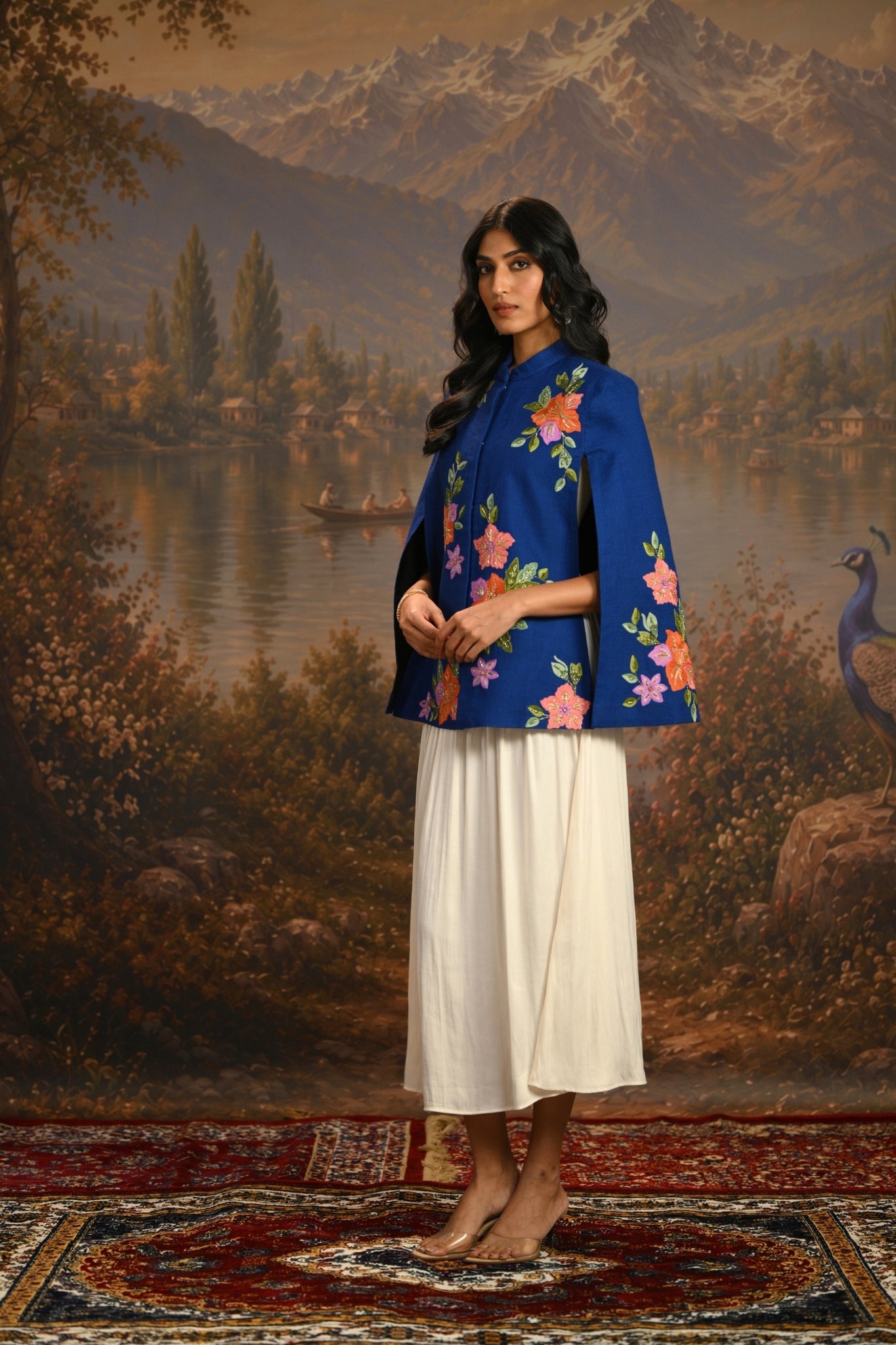 Blue Embroidered Garden Party Cape Taroob