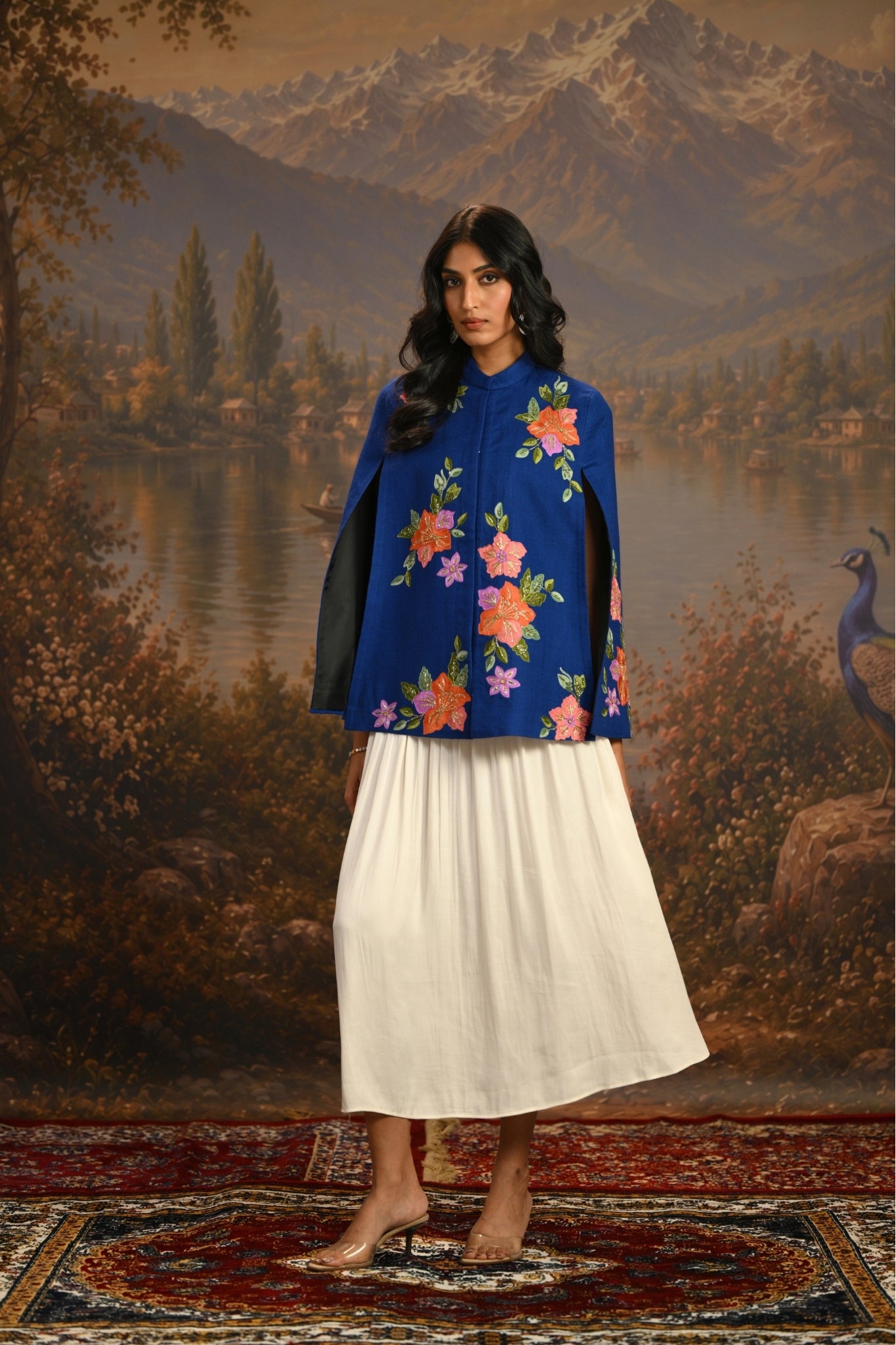 Blue Embroidered Garden Party Cape Taroob