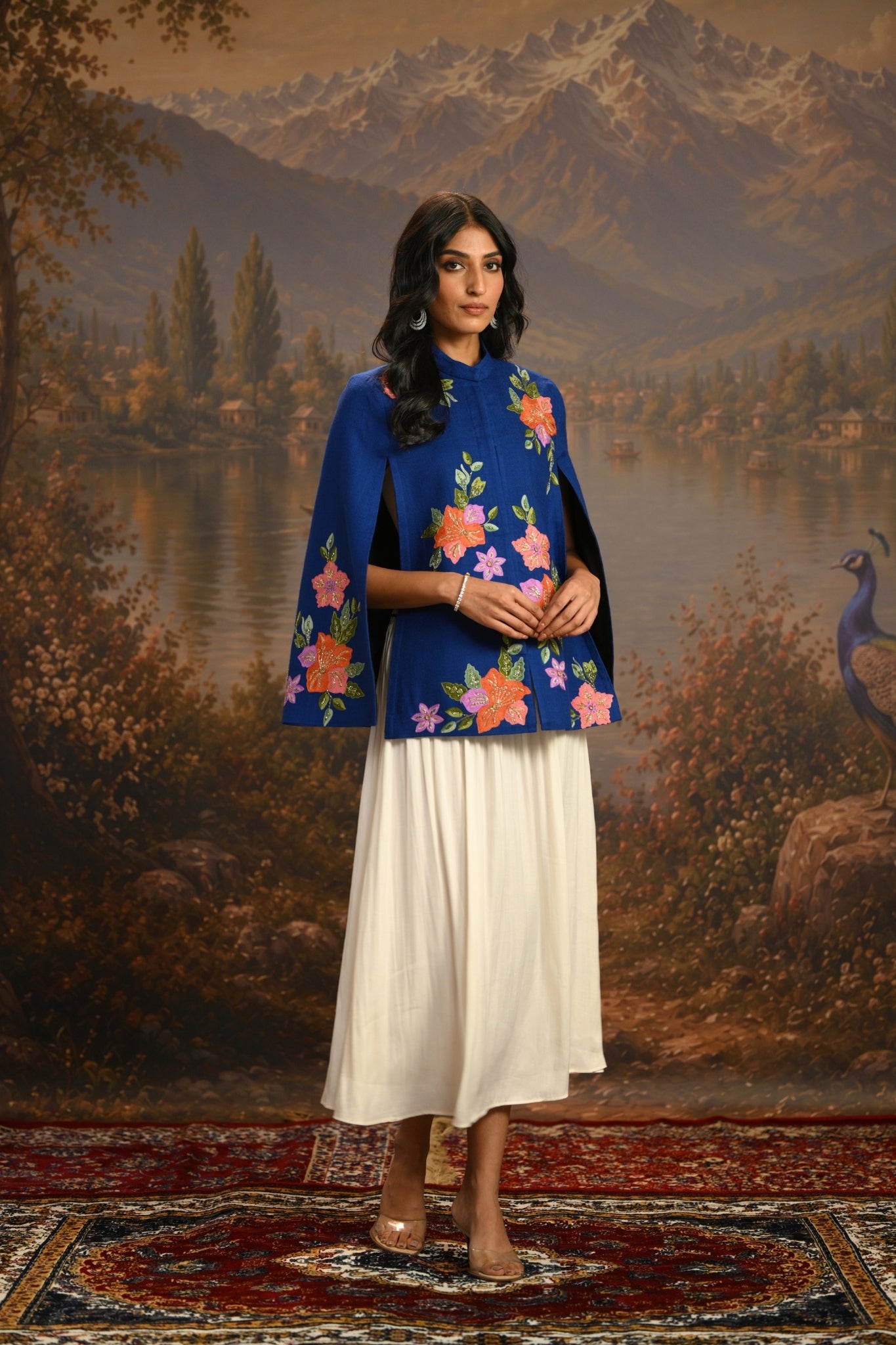Blue Embroidered Garden Party Cape Taroob
