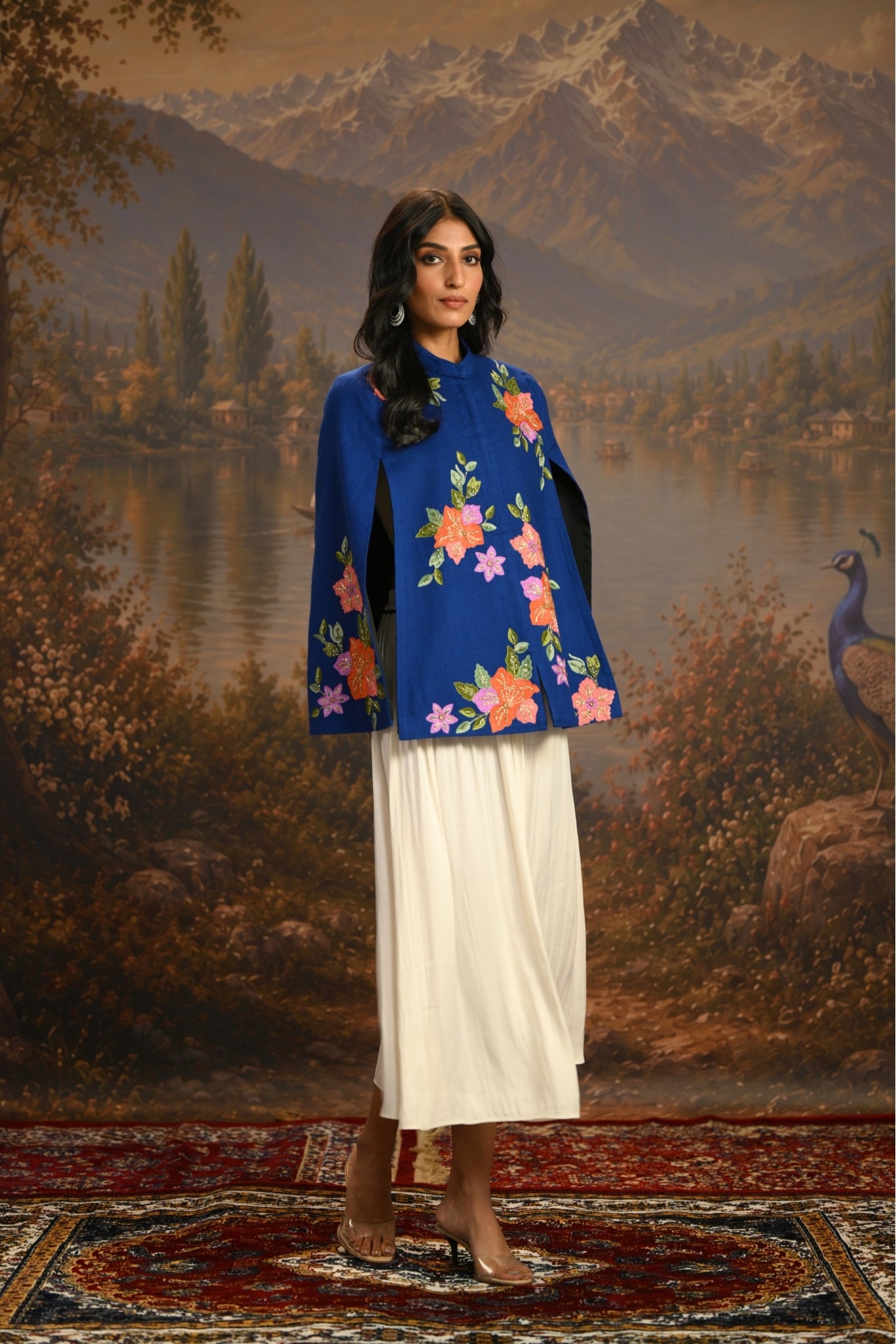 Blue Embroidered Garden Party Cape Taroob