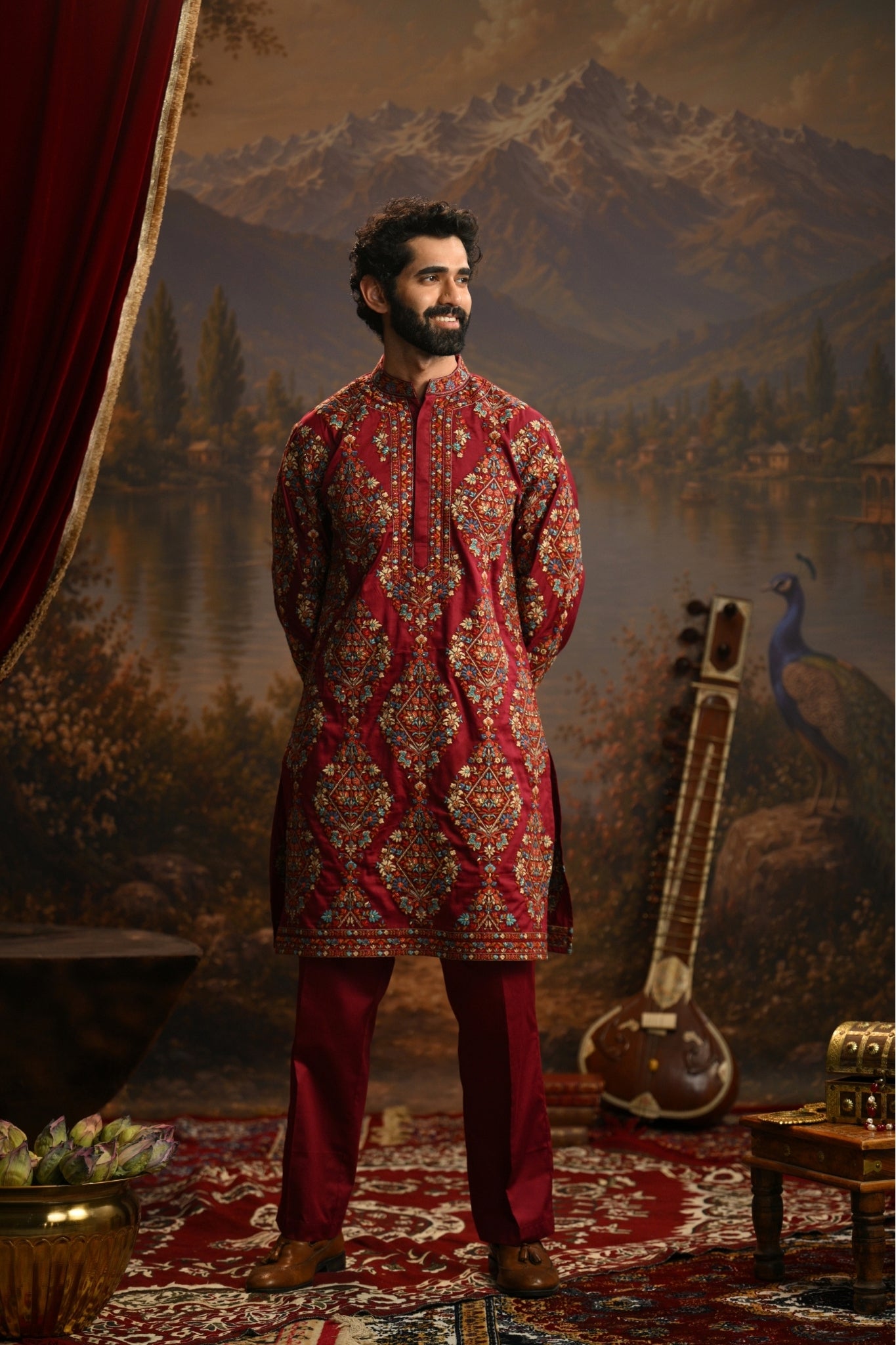 Crimson Royal  Sozni Kurta Pajama Set Taroob