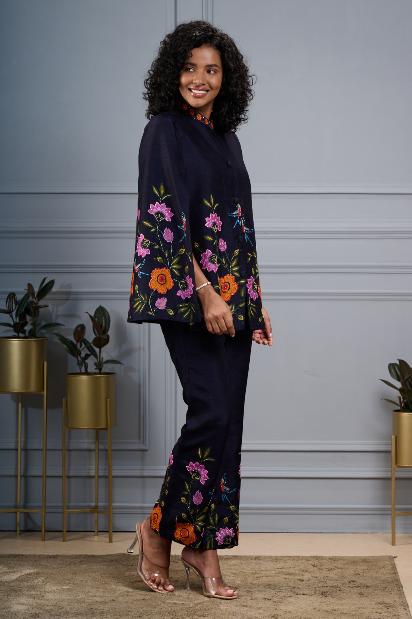 Taroob Floral Embroidered Silk Linen Co-ord Set