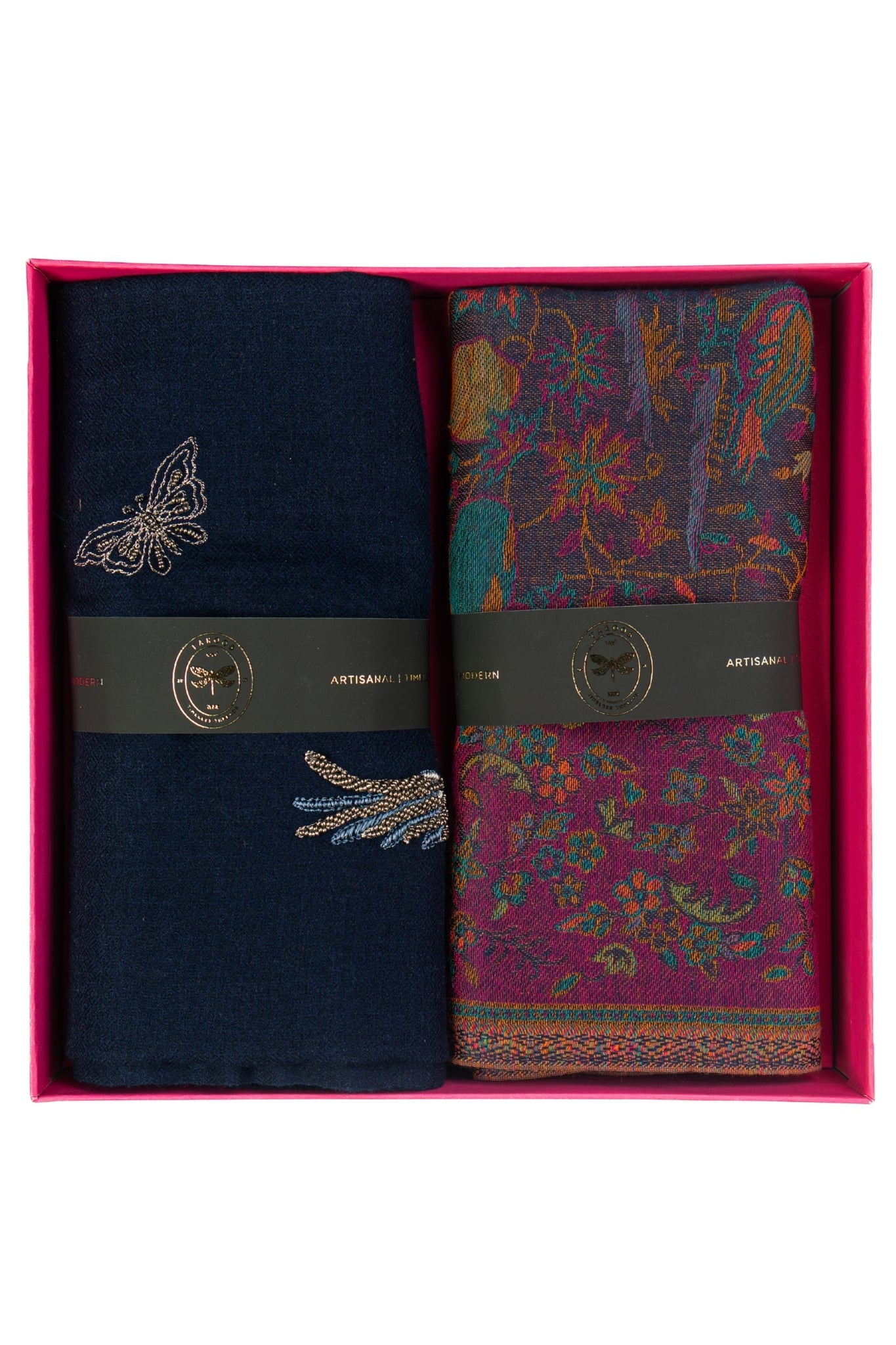 Taroob Couple Gift Set of Embroidered Stole for Her & Silk Stole for Him