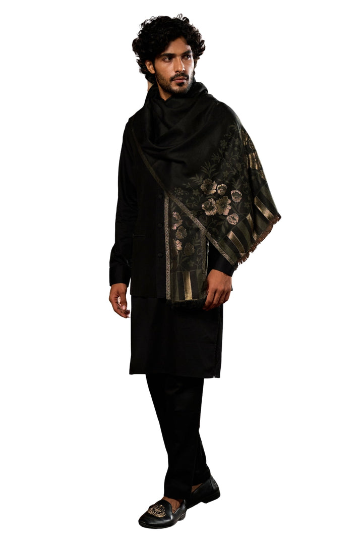 Taroob Silk Floral Border Kaani Stole