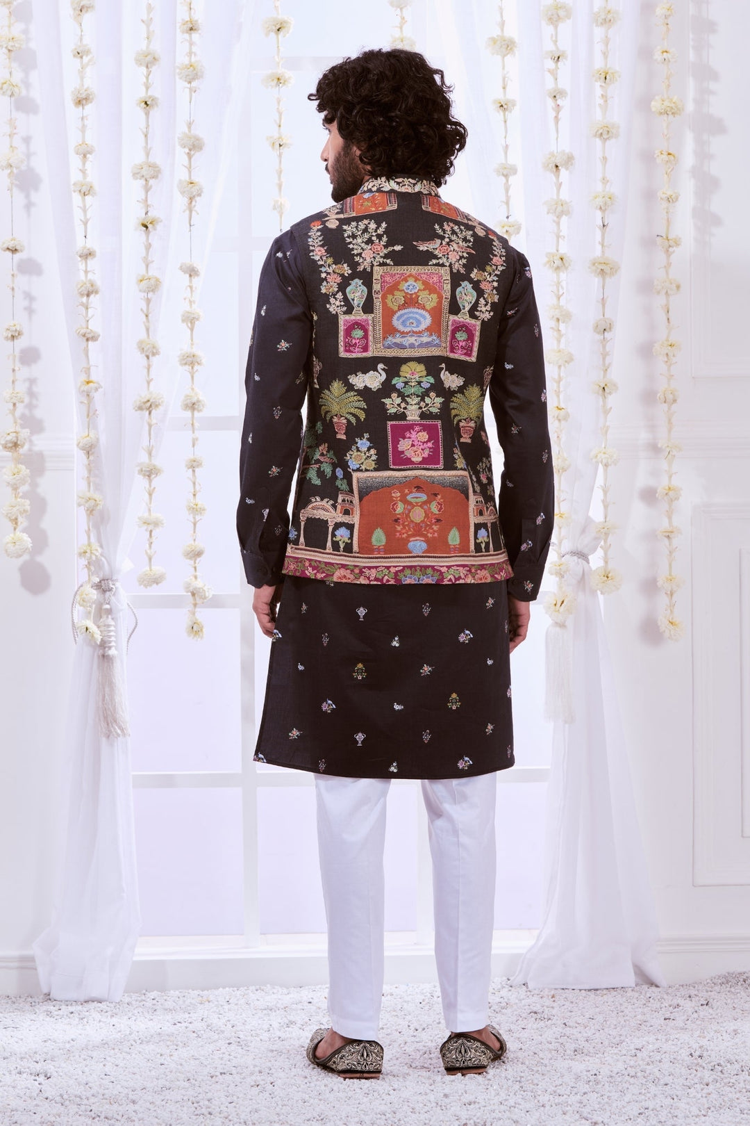 Majestic Darbar Embroidered Kalamkari Nehru Jacket & Kurta Pajama Set