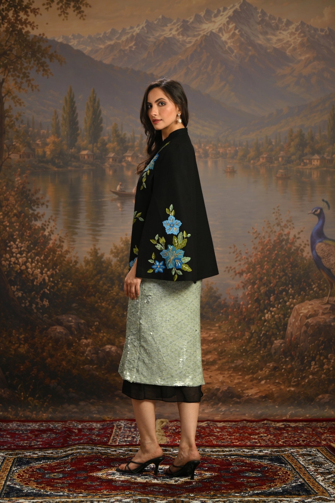 Blue Embroidered Garden Party Cape Taroob