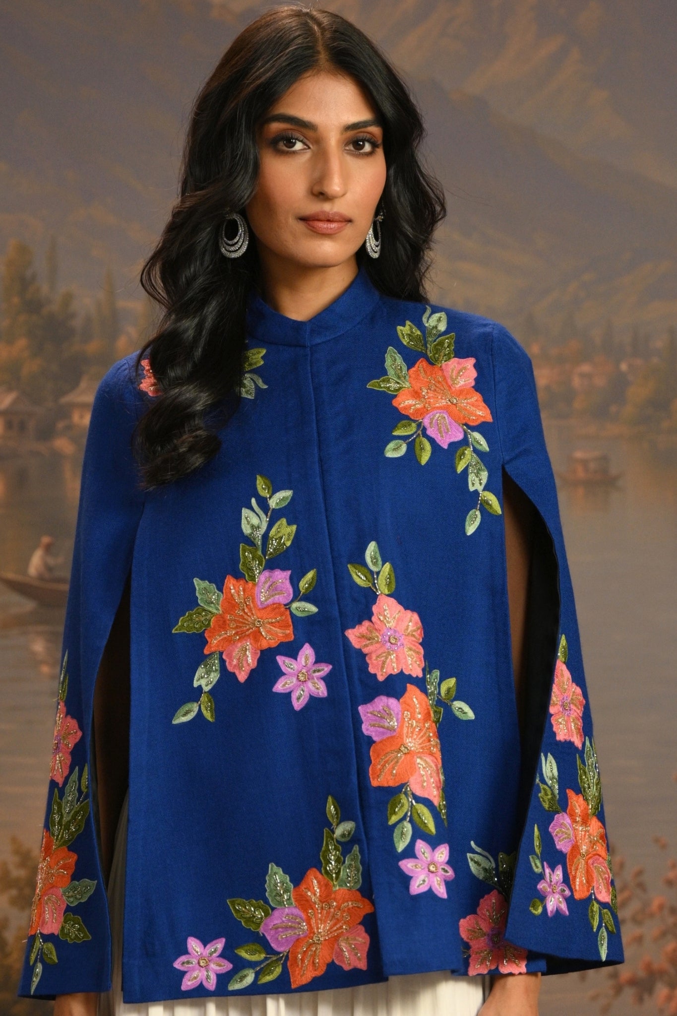 Blue Embroidered Garden Party Cape Taroob
