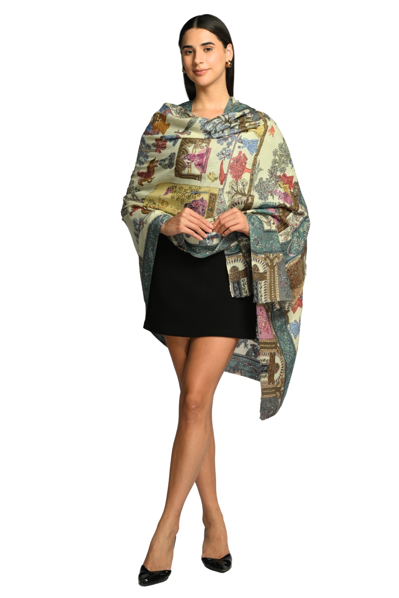 Taroob Shahi Darbar Kalamkari Wool Shawl