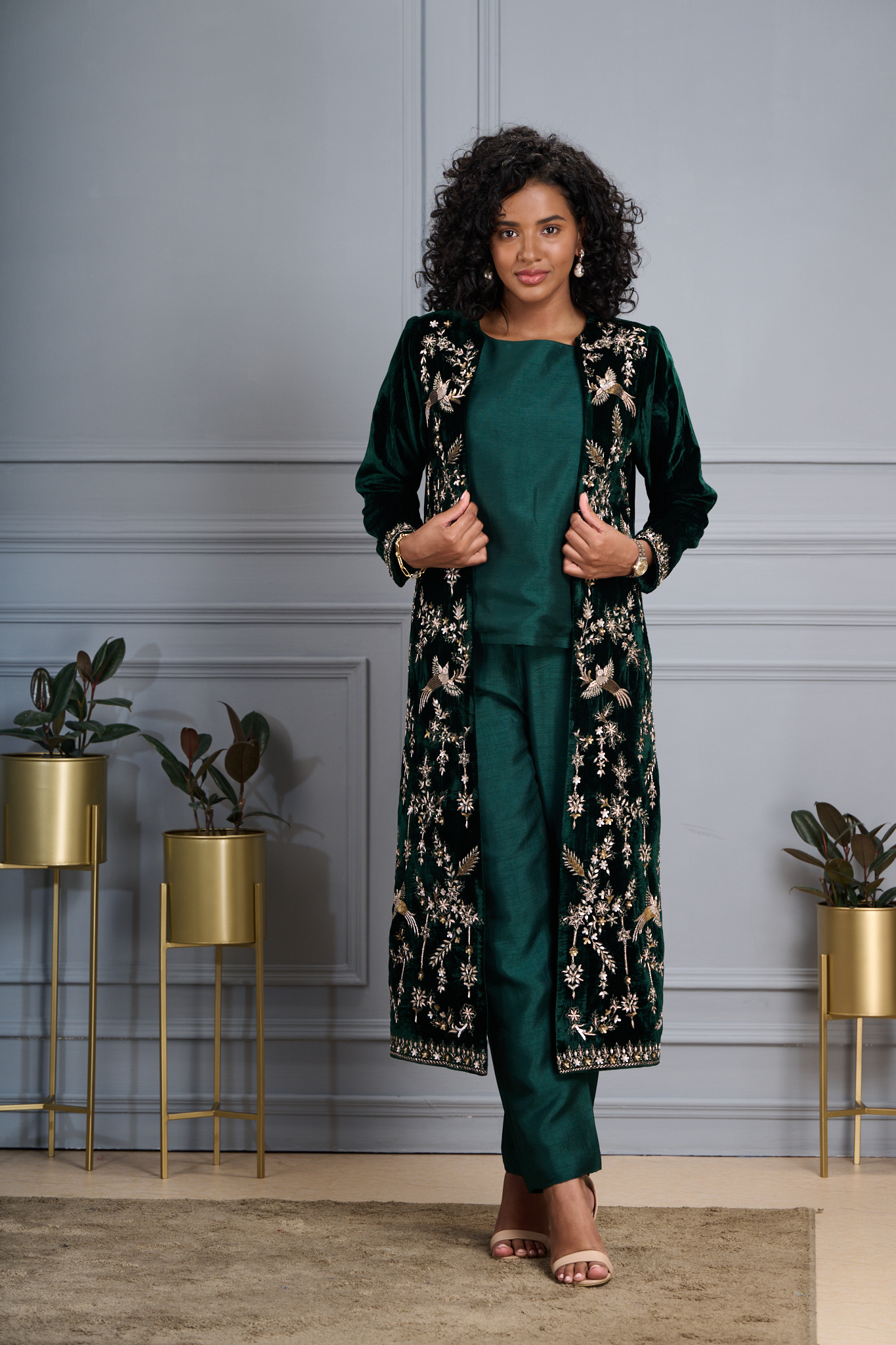 Taroob Hand Embellished Zardozi Velvet Long Coat