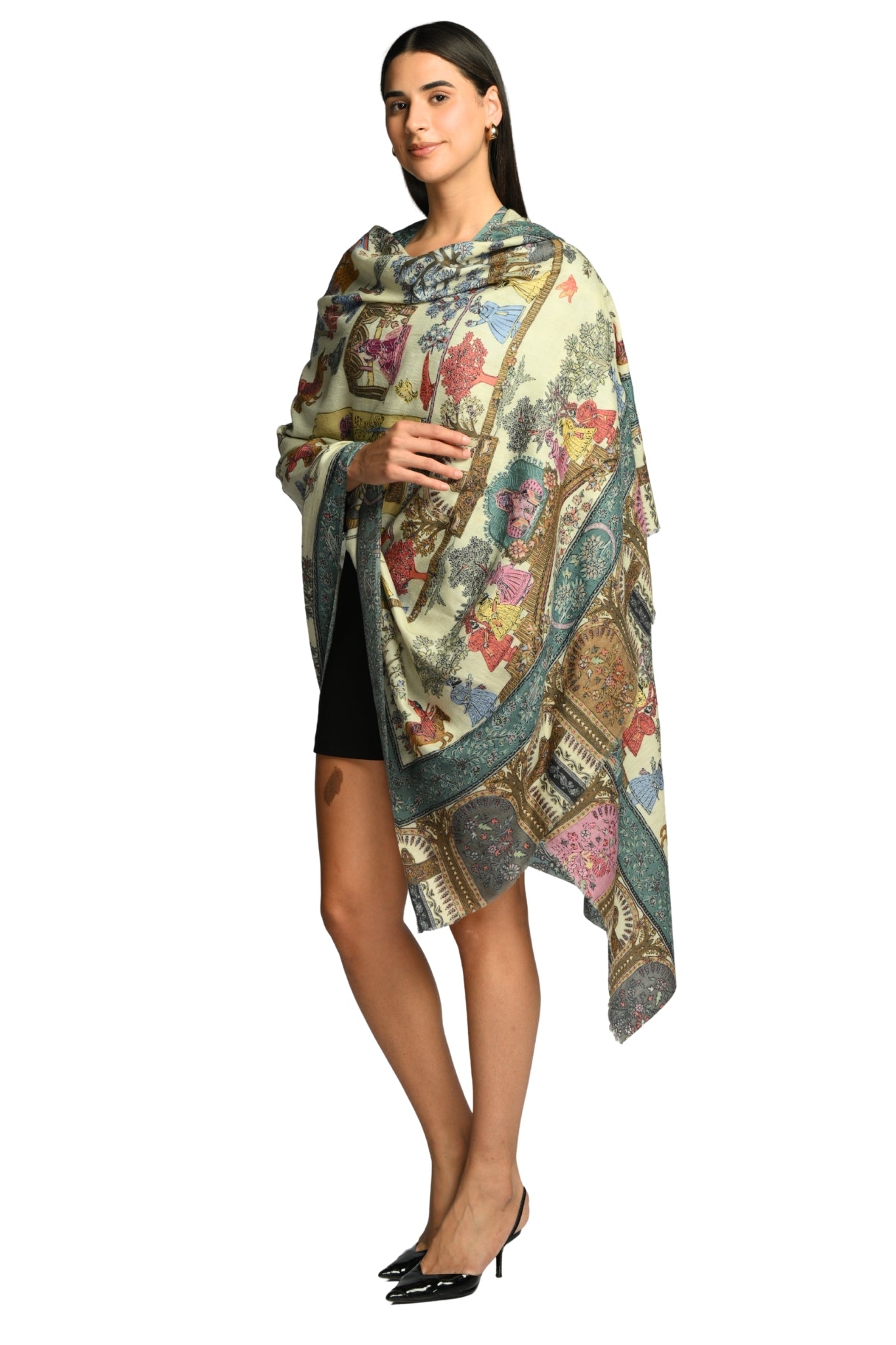 Taroob Shahi Darbar Kalamkari Wool Shawl