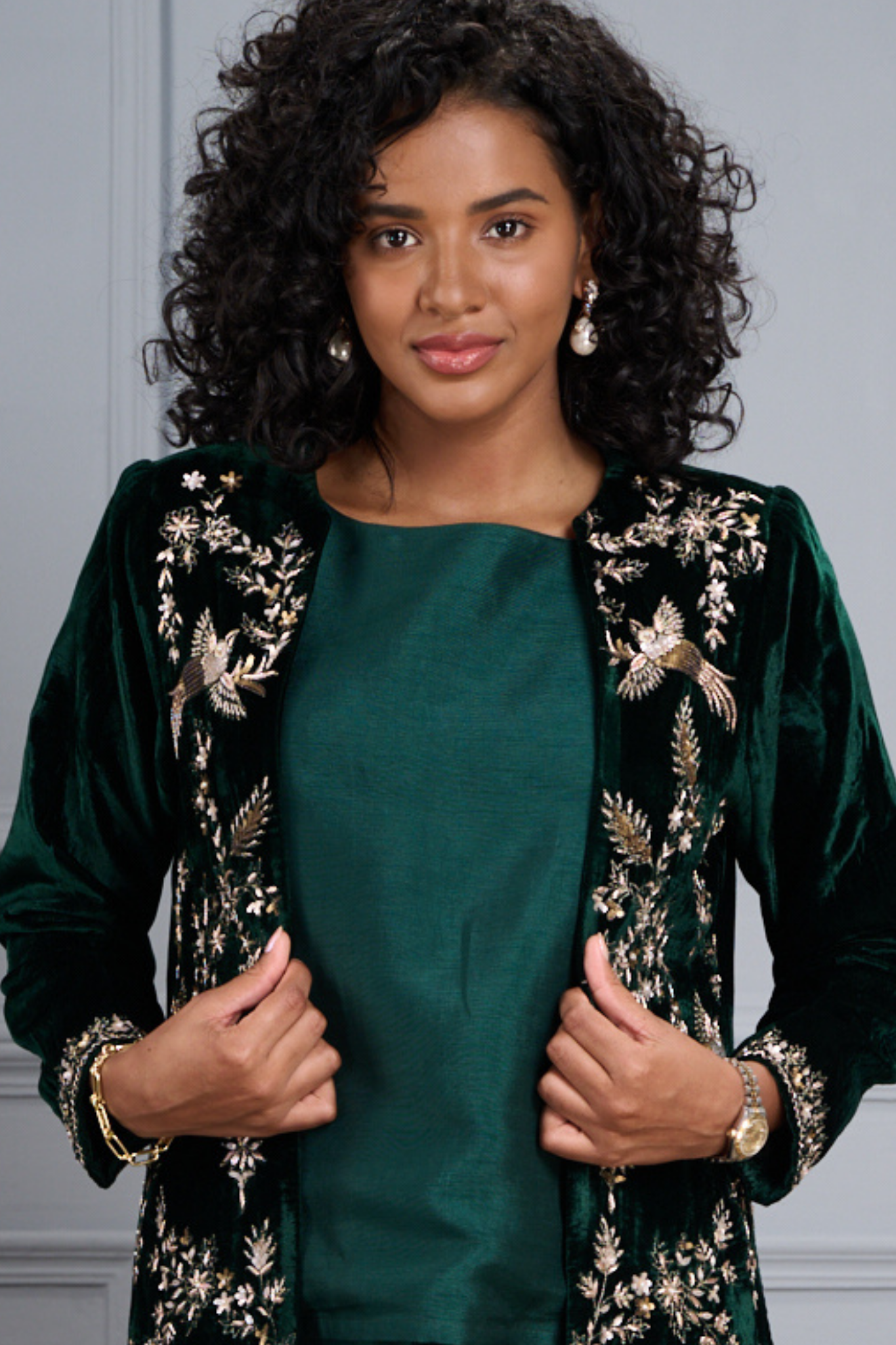 Taroob Hand Embellished Zardozi Velvet Long Coat