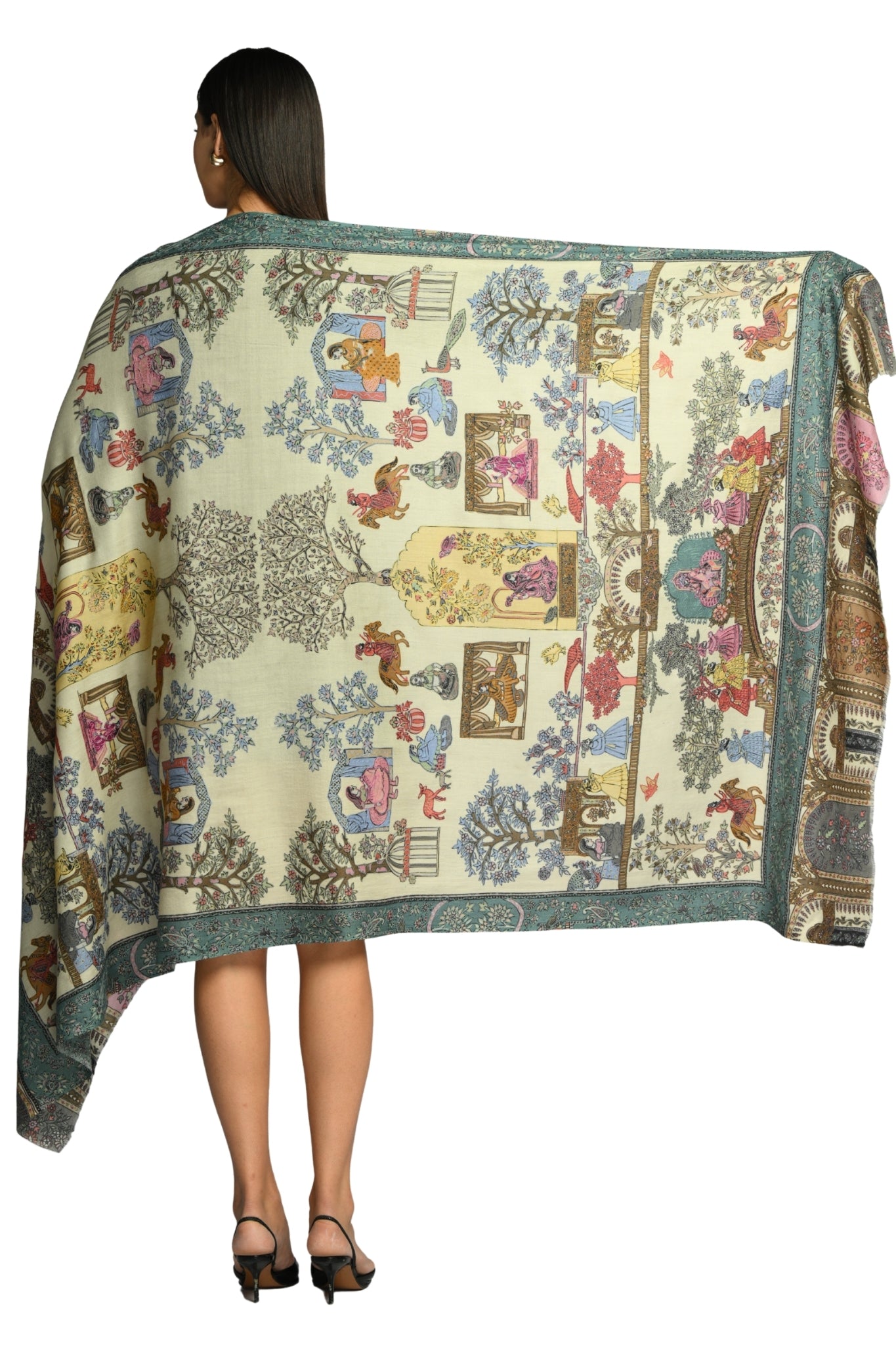 Taroob Shahi Darbar Kalamkari Wool Shawl