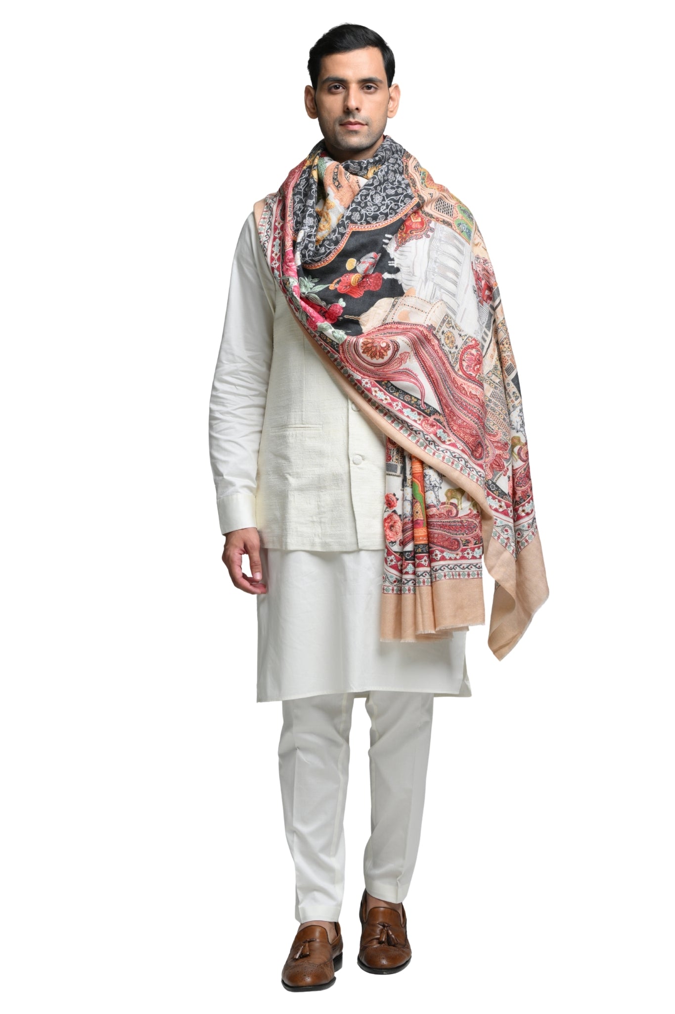 Taroob Raj-Mahal Wool Silk Embroidered Dusala