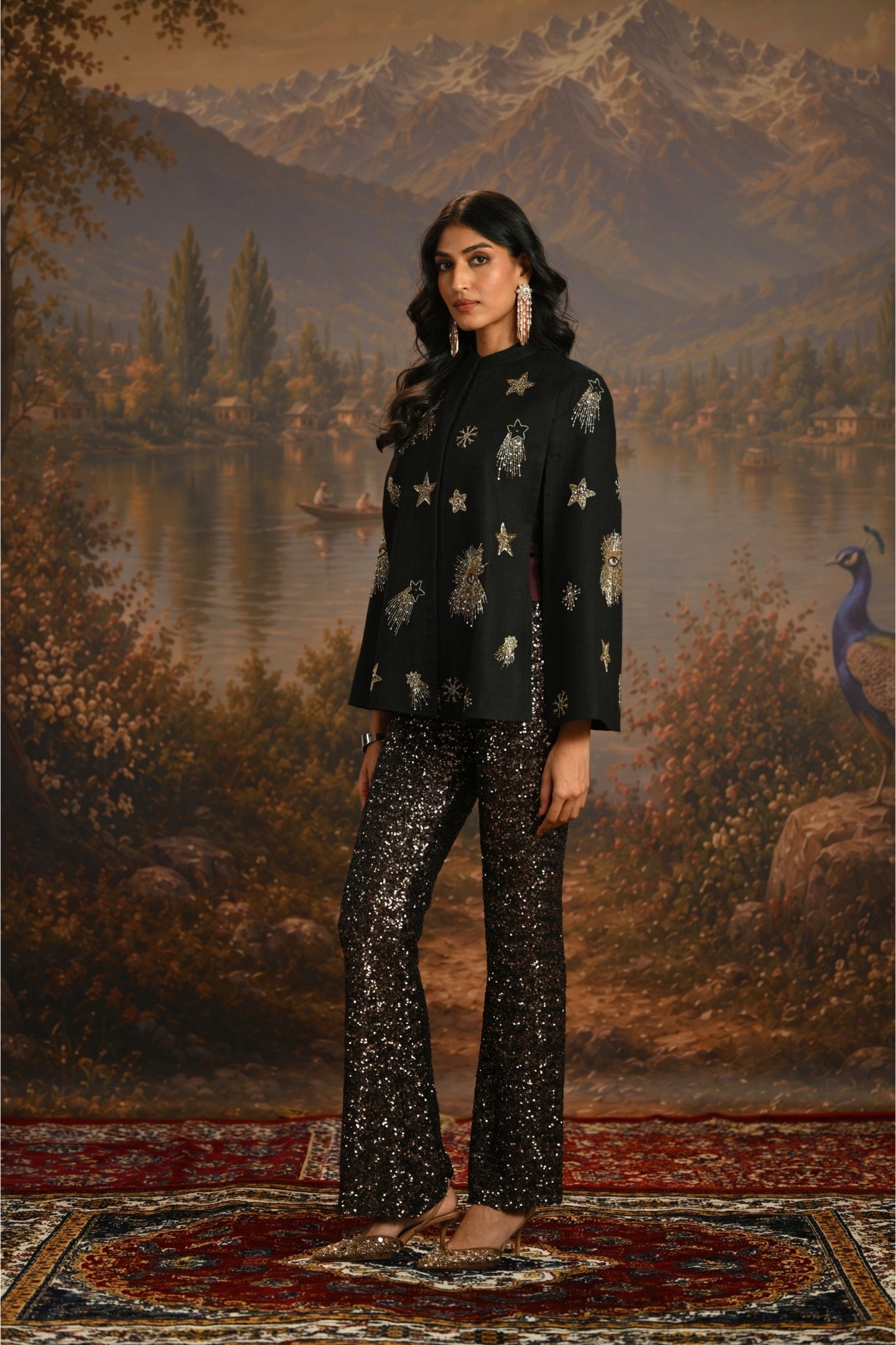 Black Embroidered Starry Eyes Cape Taroob