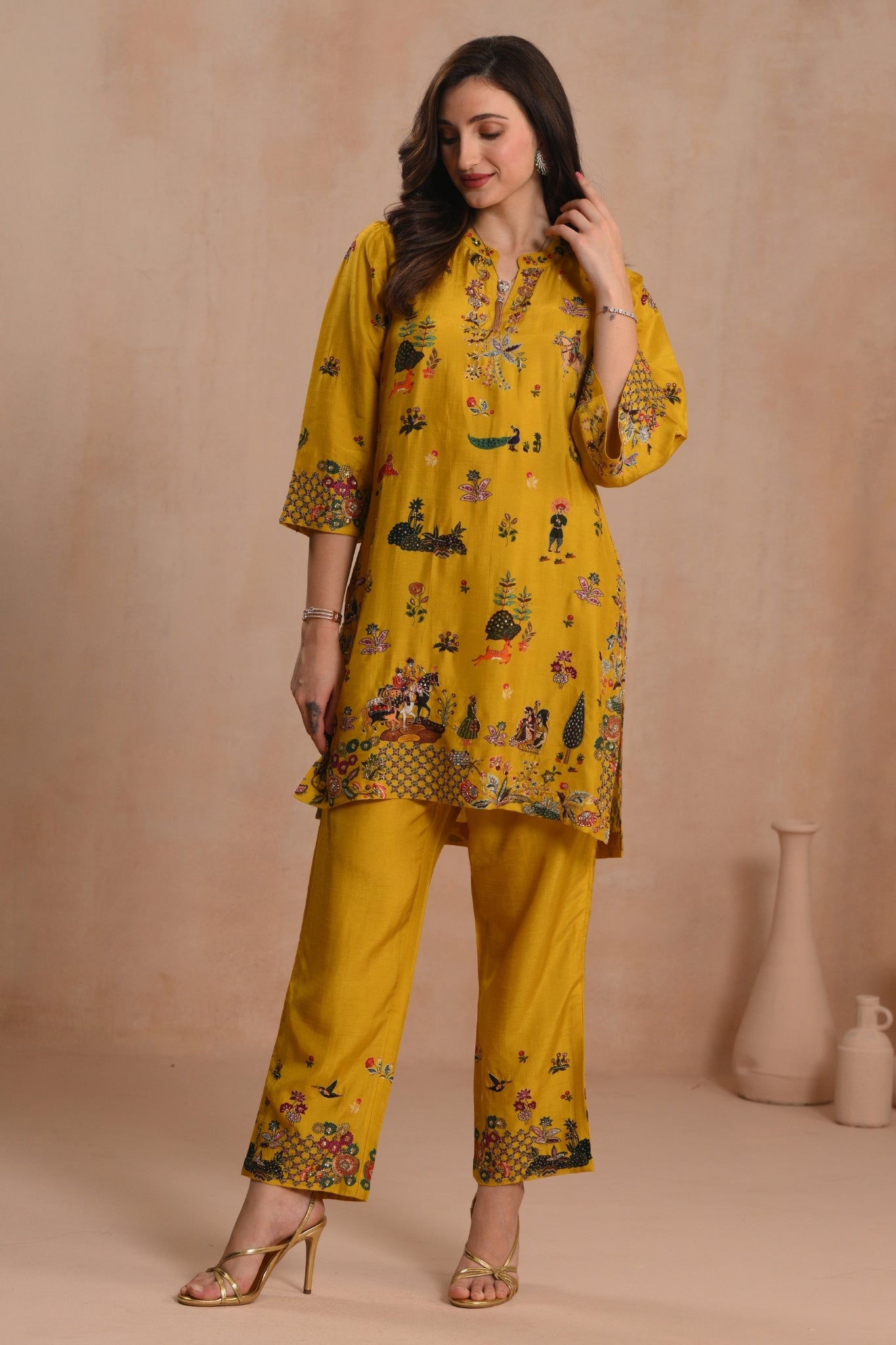 Women's Mustard Basant Darbar Embroidered Kurta Set Taroob