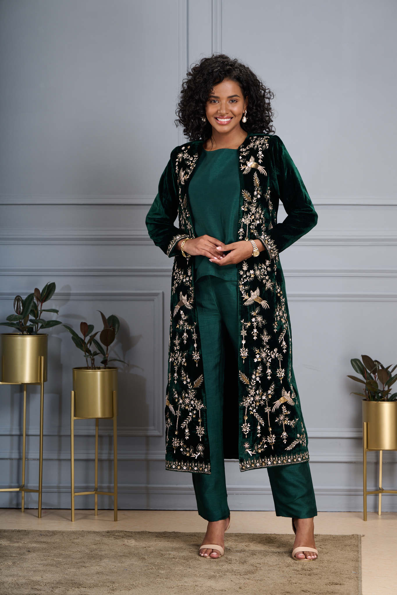 Taroob Hand Embellished Zardozi Velvet Long Coat