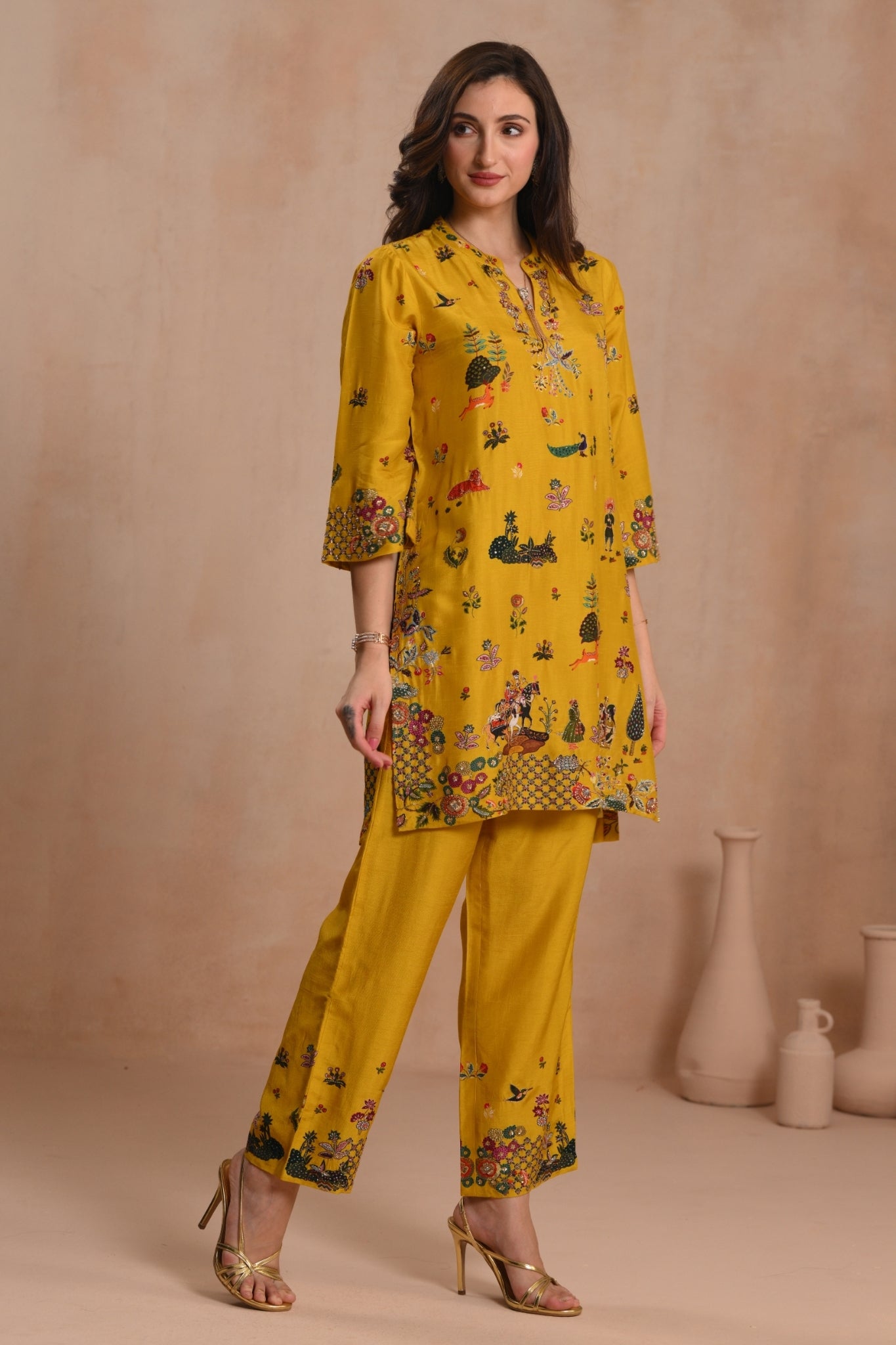 Women's Mustard Basant Darbar Embroidered Kurta Set Taroob