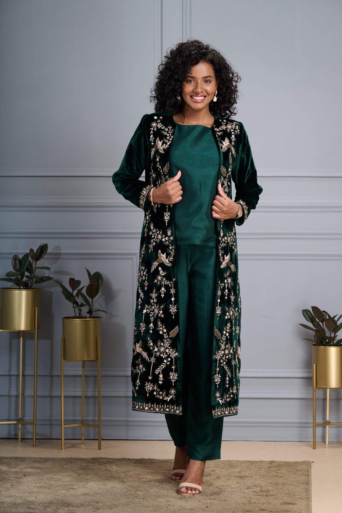 Taroob Hand Embellished Zardozi Velvet Long Coat