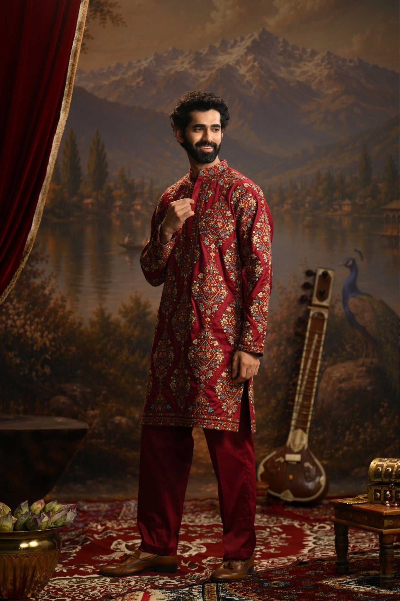 Crimson Royal  Sozni Kurta Pajama Set Taroob