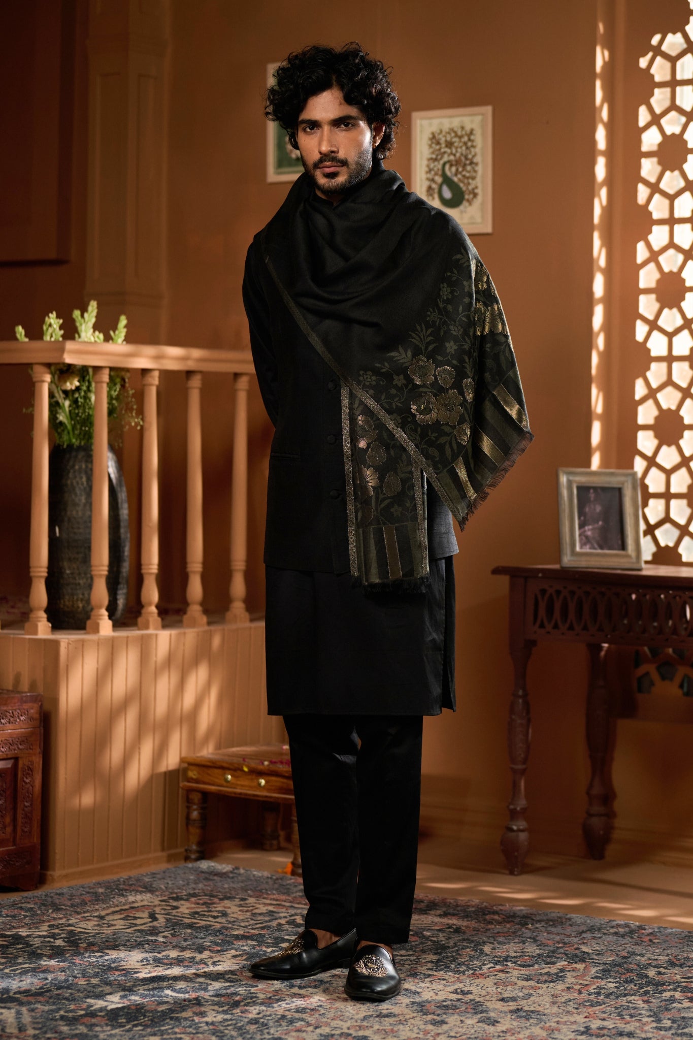 Taroob Silk Floral Border Kaani Stole