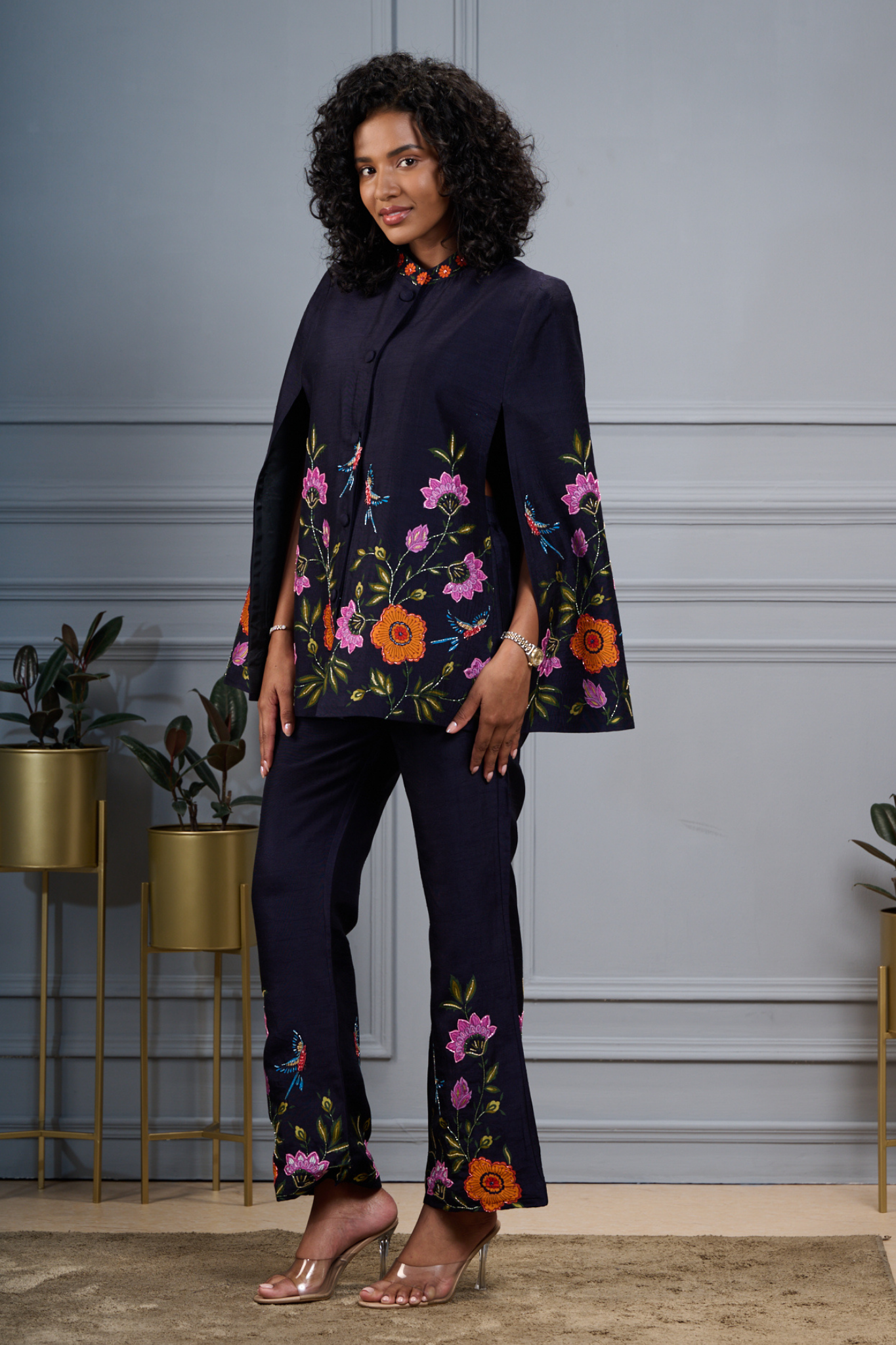 Taroob Floral Embroidered Silk Linen Co-ord Set