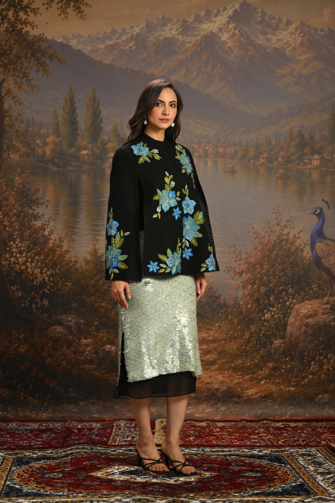 Blue Embroidered Garden Party Cape Taroob