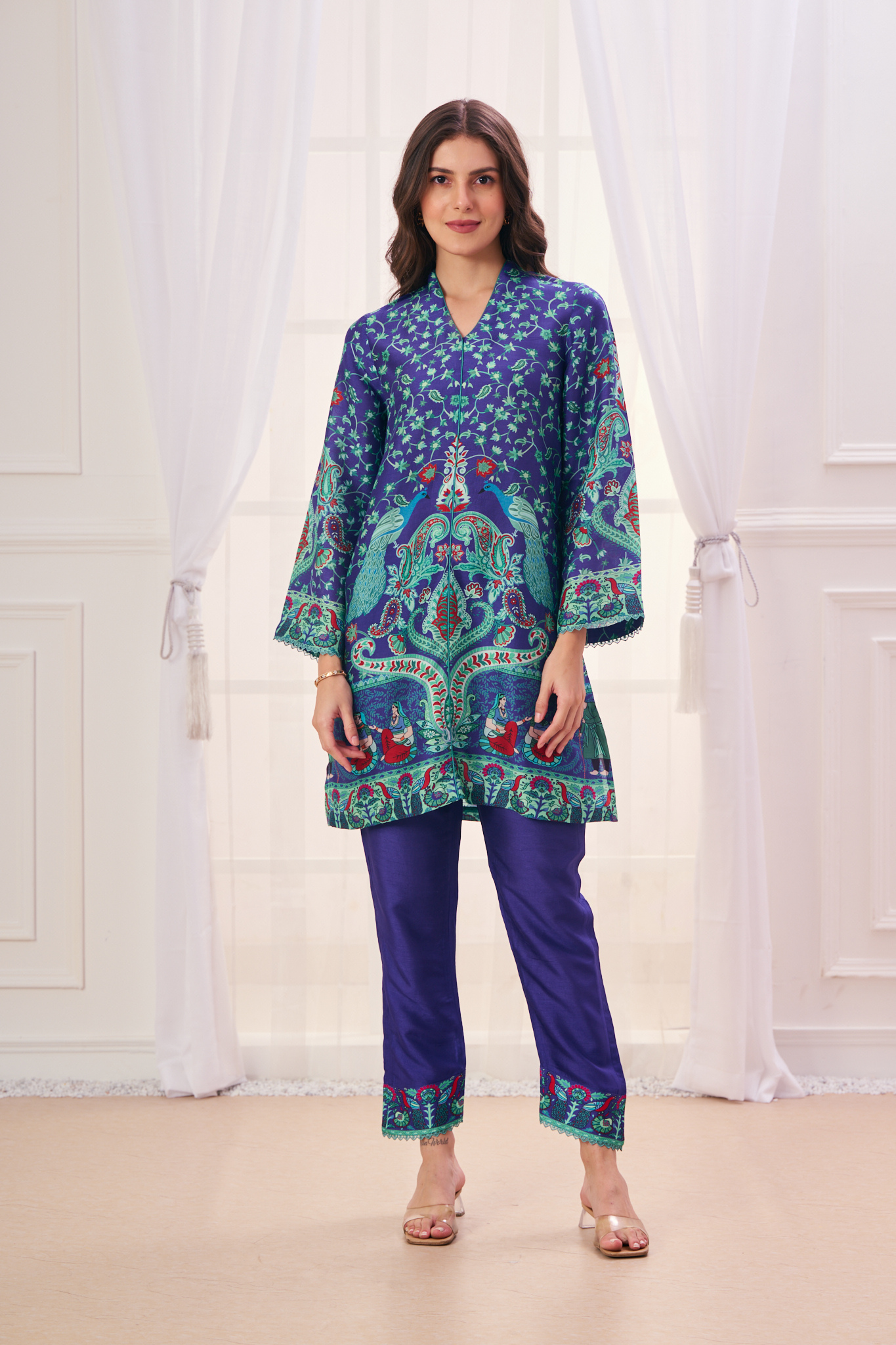 Taroob Silk Linen Mughal Art Kurta Set
