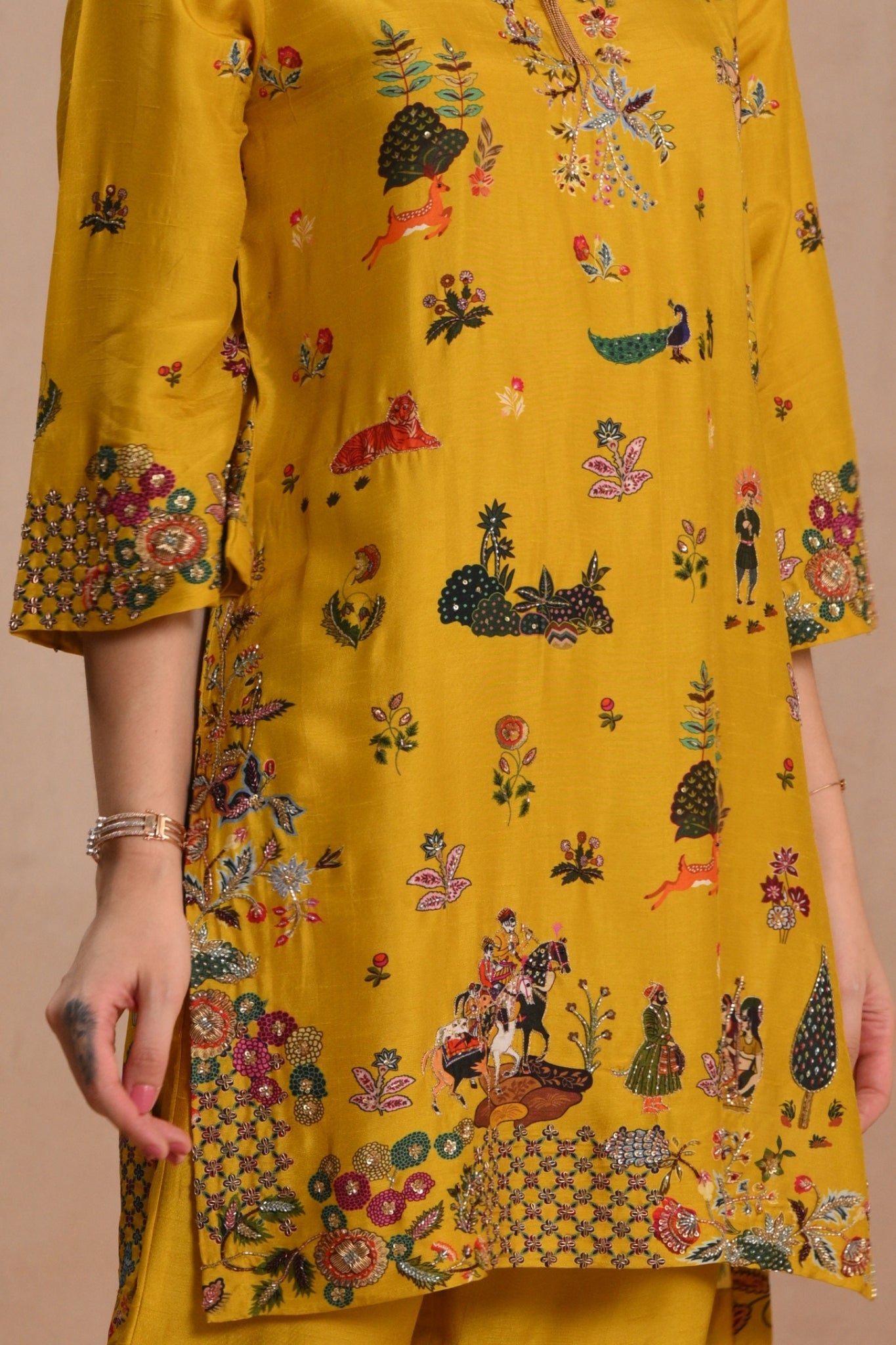 Women's Mustard Basant Darbar Embroidered Kurta Set Taroob