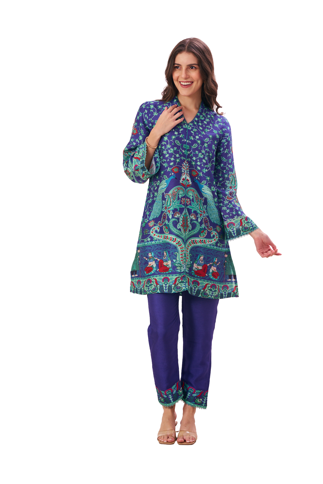 Taroob Silk Linen Mughal Art Kurta Set