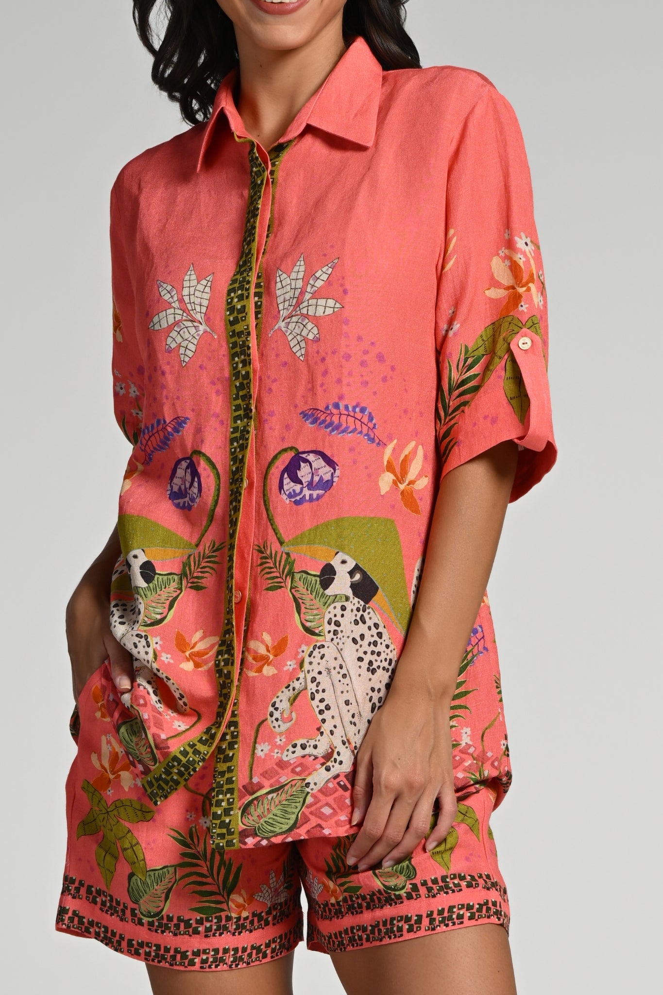 Taroob Monkey Pop Linen Shirt & Shorts Set