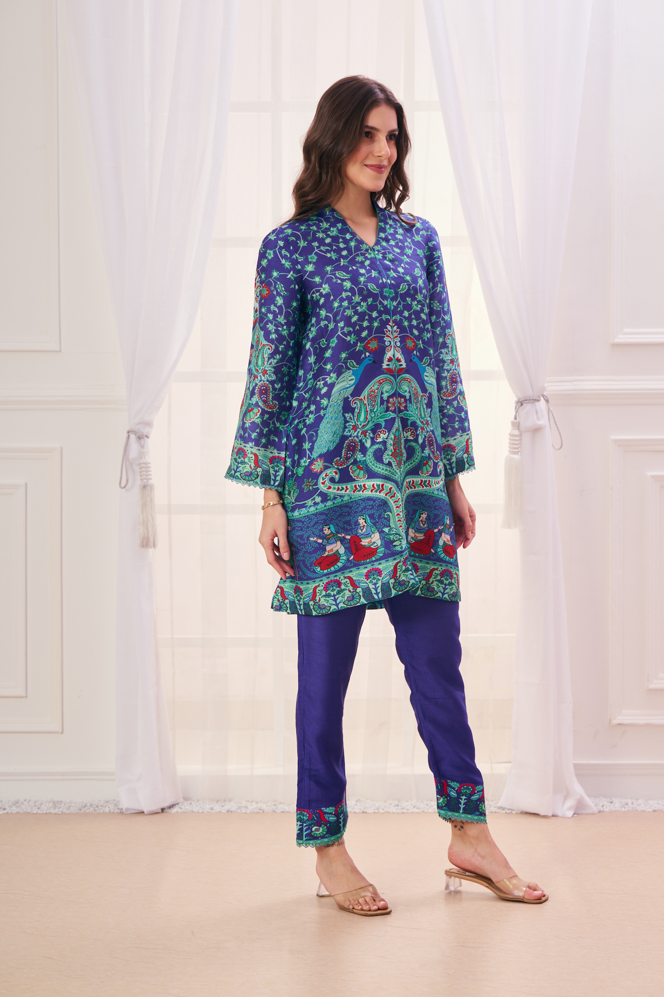 Taroob Silk Linen Mughal Art Kurta Set