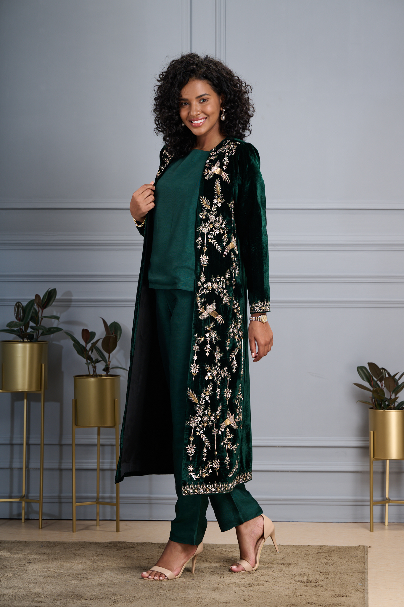 Taroob Hand Embellished Zardozi Velvet Long Coat