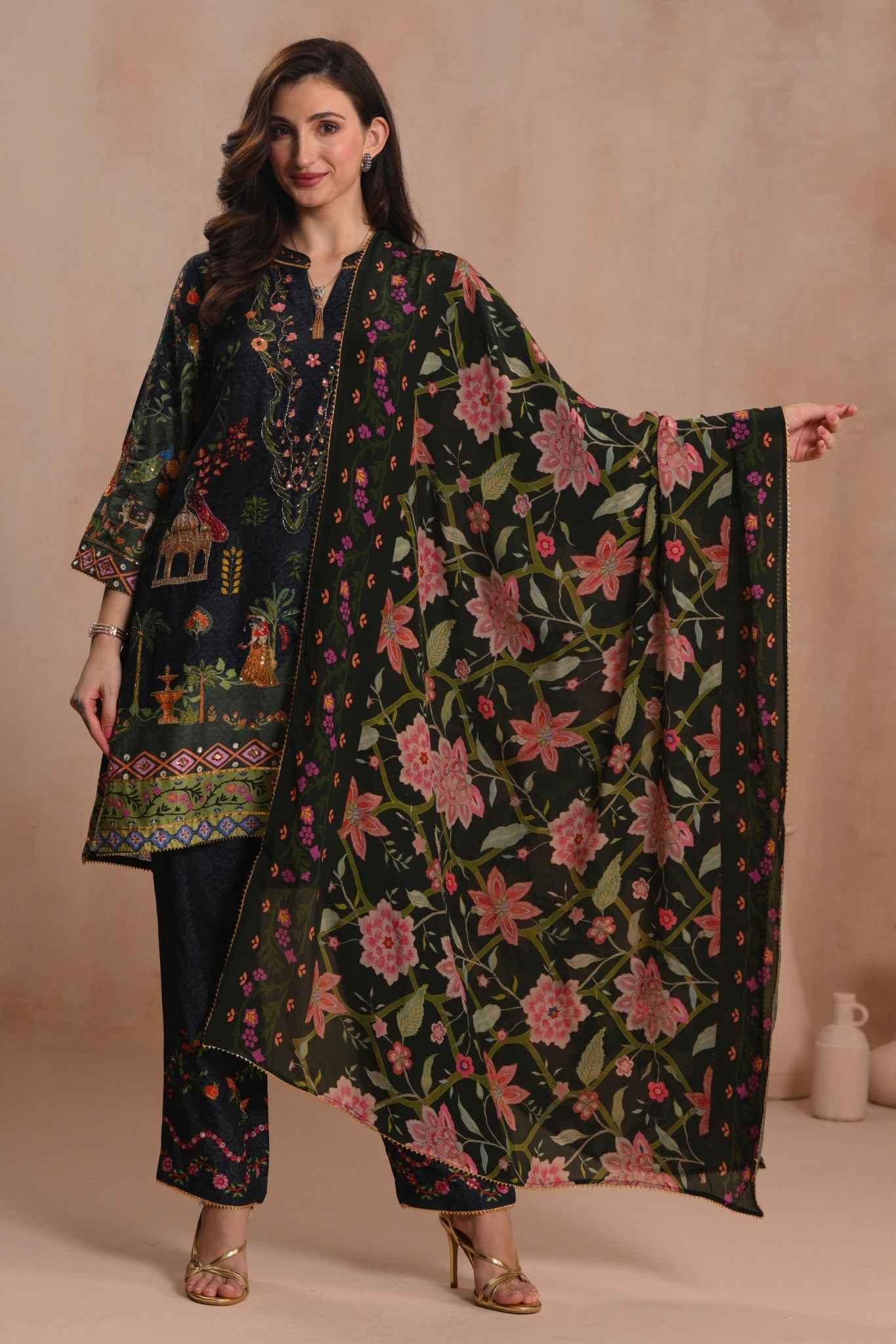 Women's Navy Bagh-e-Shahi Kurta Set Taroob