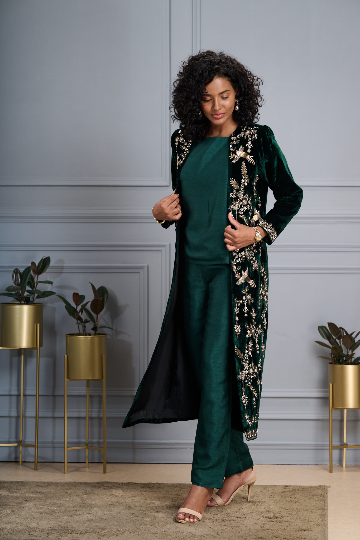 Taroob Hand Embellished Zardozi Velvet Long Coat