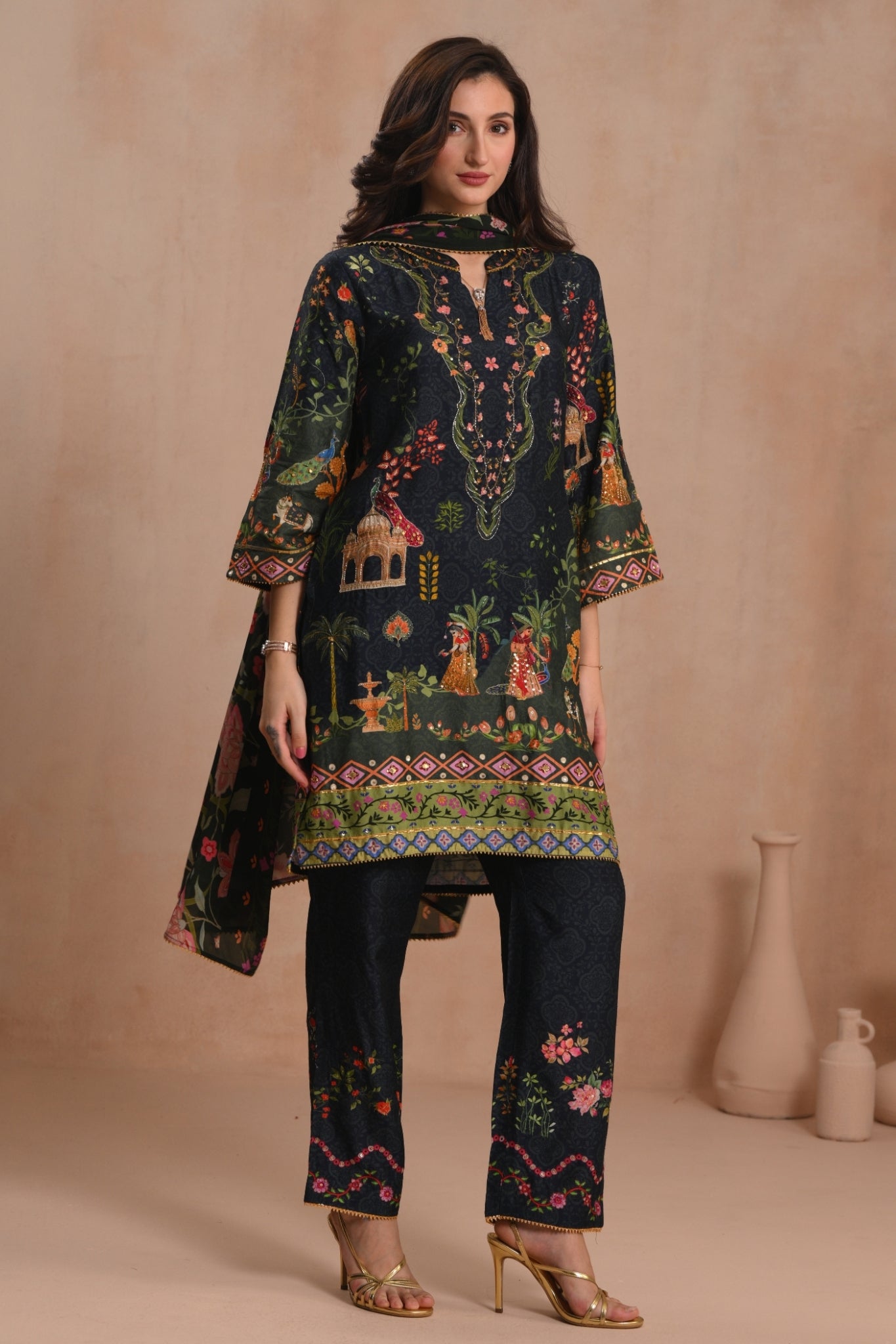 Women's Navy Bagh-e-Shahi Kurta Set Taroob